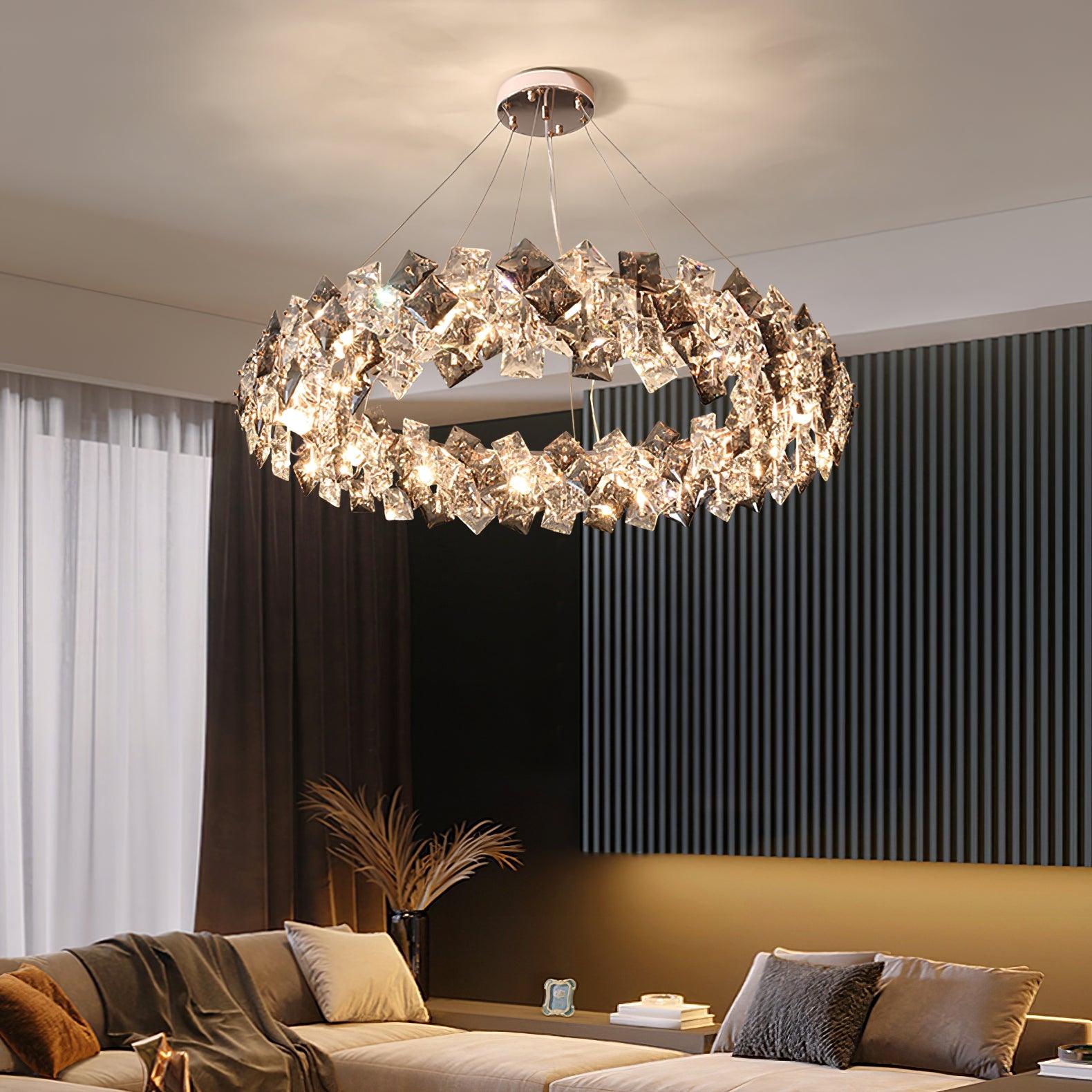 Lustra Chandelier Échelle Cristal Rond avec LED Doré - Neutralighting