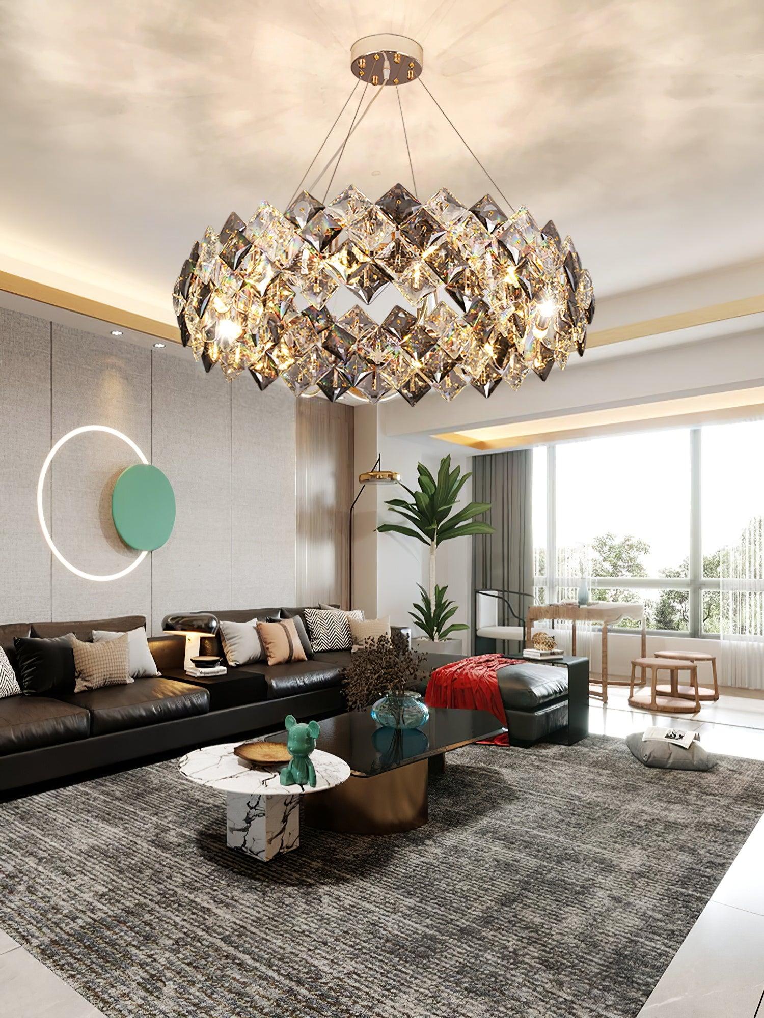 Lustra Chandelier Échelle Cristal Rond avec LED Doré - Neutralighting