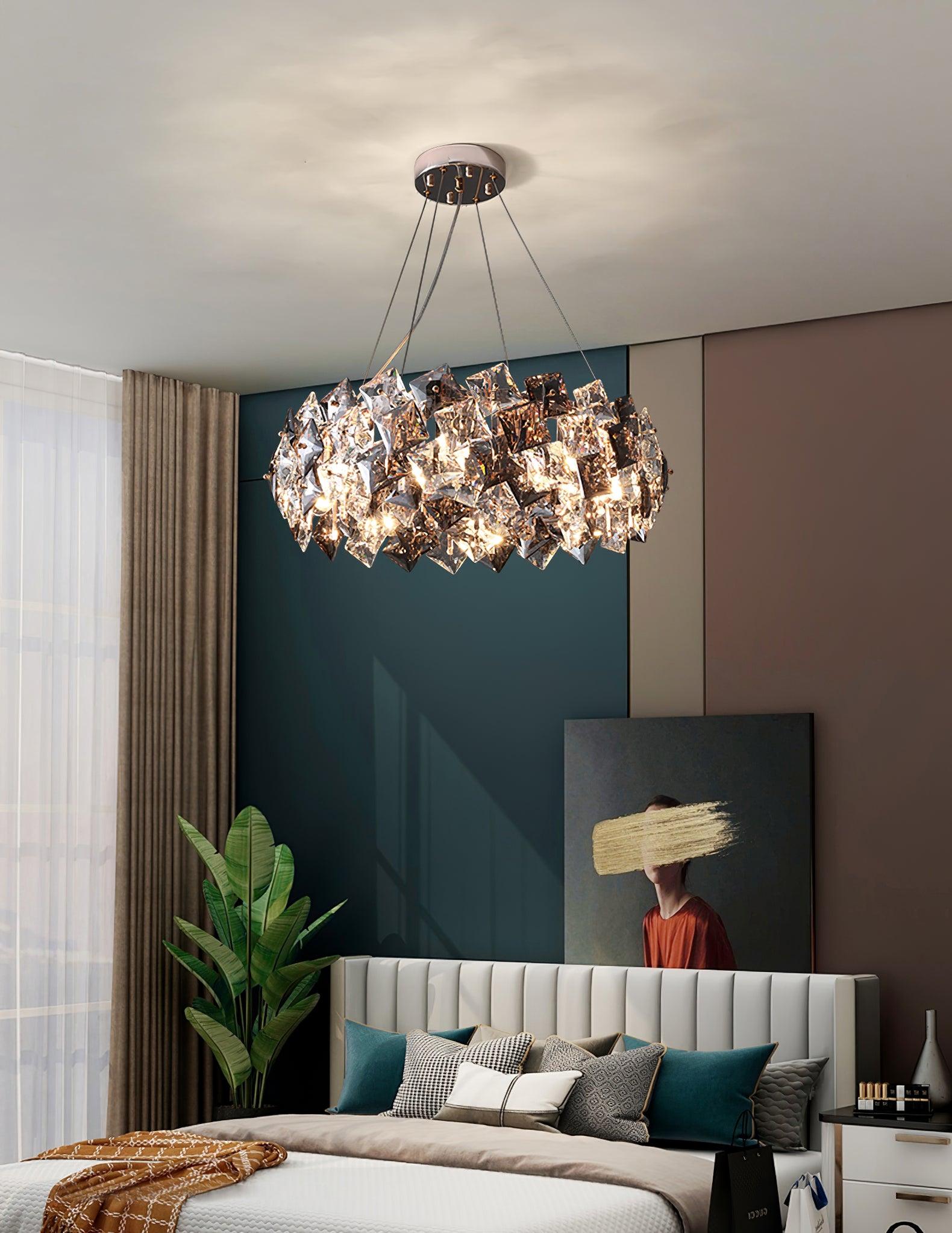 Lustra Chandelier Échelle Cristal Rond avec LED Doré - Neutralighting