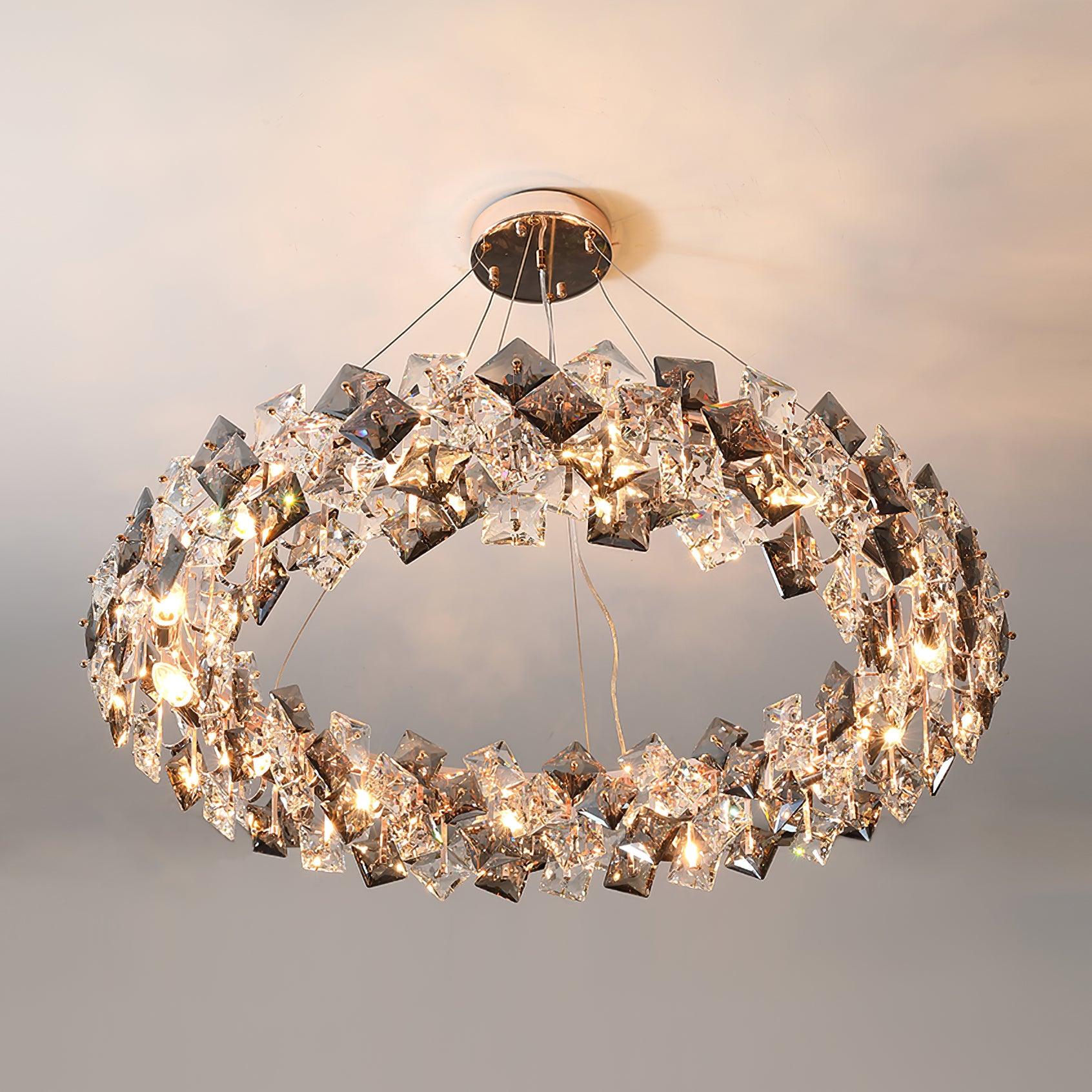 Lustra Chandelier Échelle Cristal Rond avec LED Doré - Neutralighting