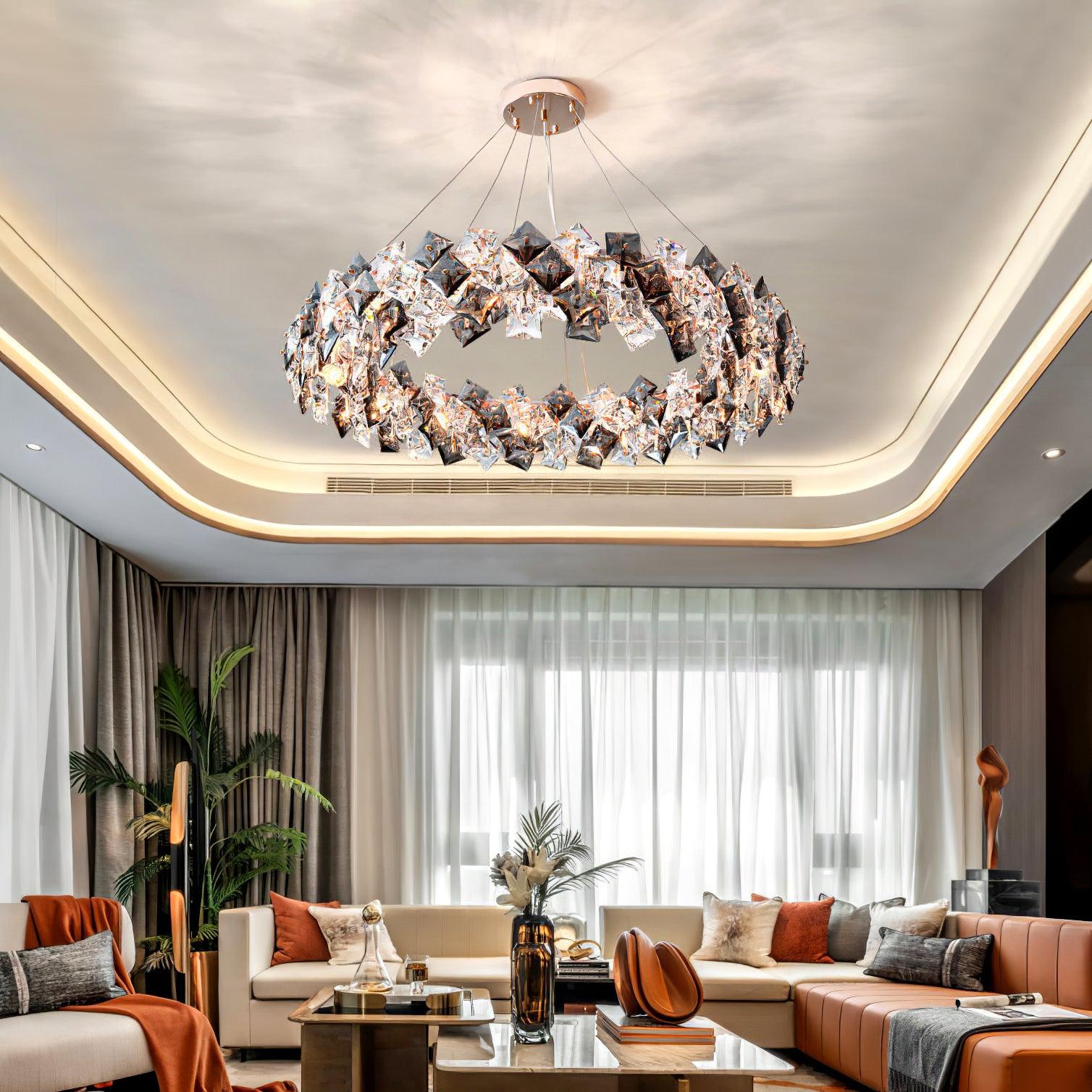 Lustra Chandelier Échelle Cristal Rond avec LED Doré - Neutralighting