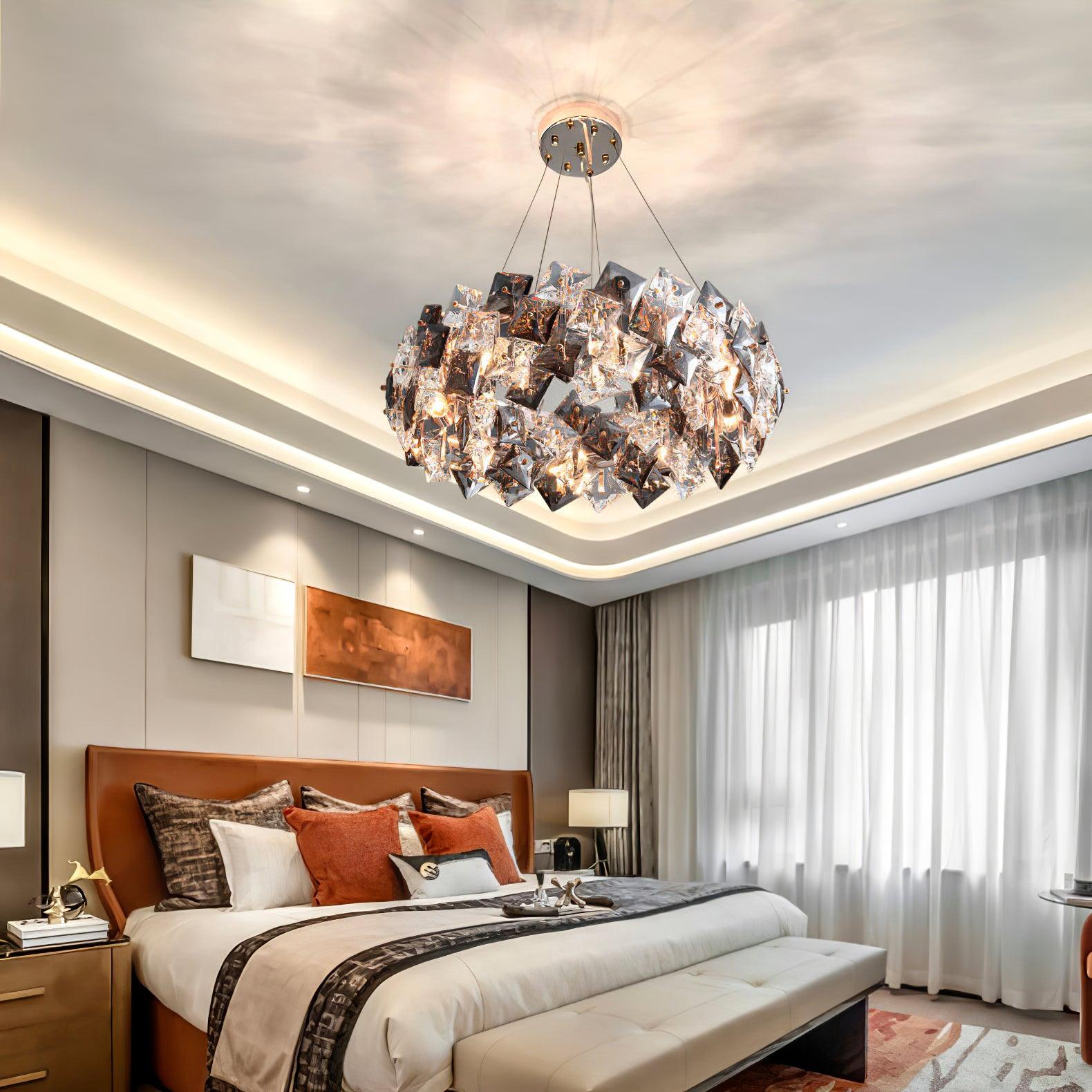Lustra Chandelier Échelle Cristal Rond avec LED Doré - Neutralighting