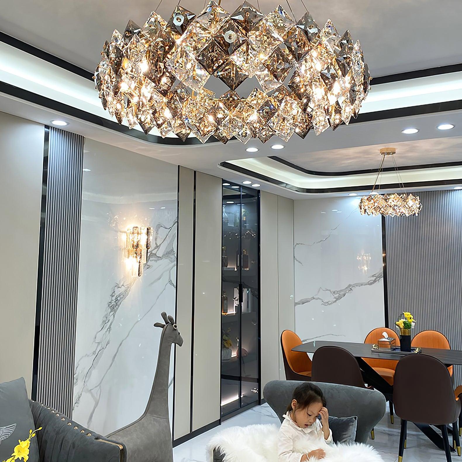 Lustra Chandelier Échelle Cristal Rond avec LED Doré - Neutralighting