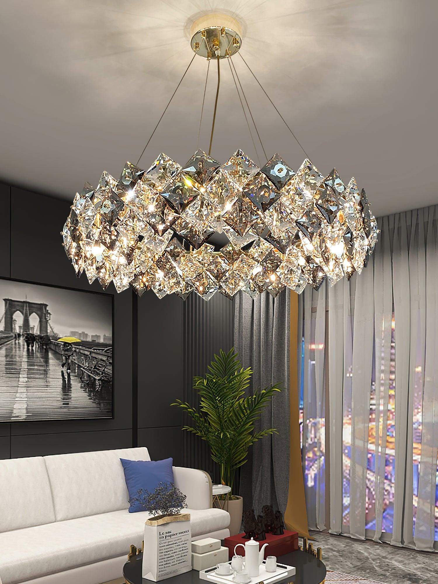 Lustra Chandelier Échelle Cristal Rond avec LED Doré - Neutralighting