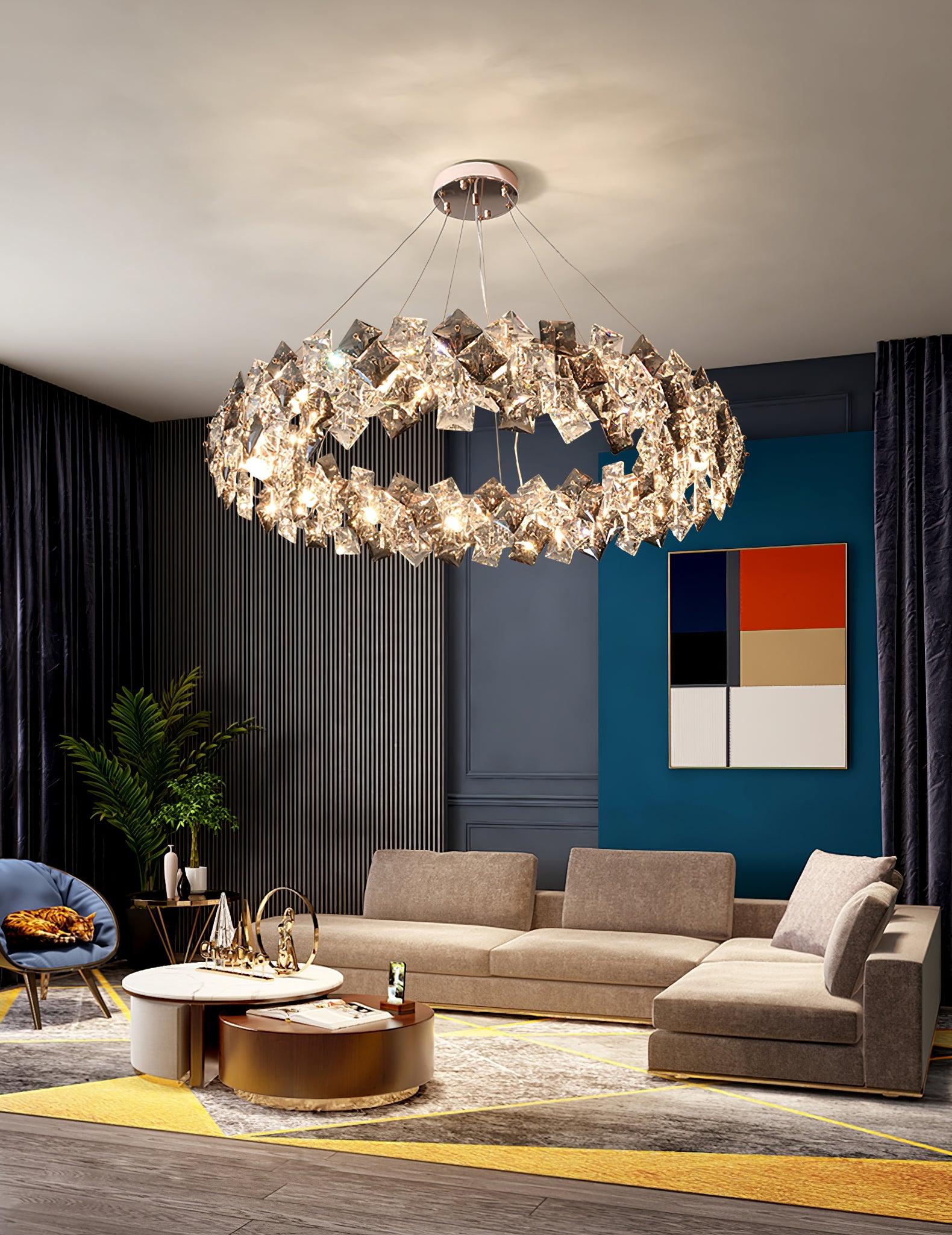 Lustra Chandelier Échelle Cristal Rond avec LED Doré - Neutralighting