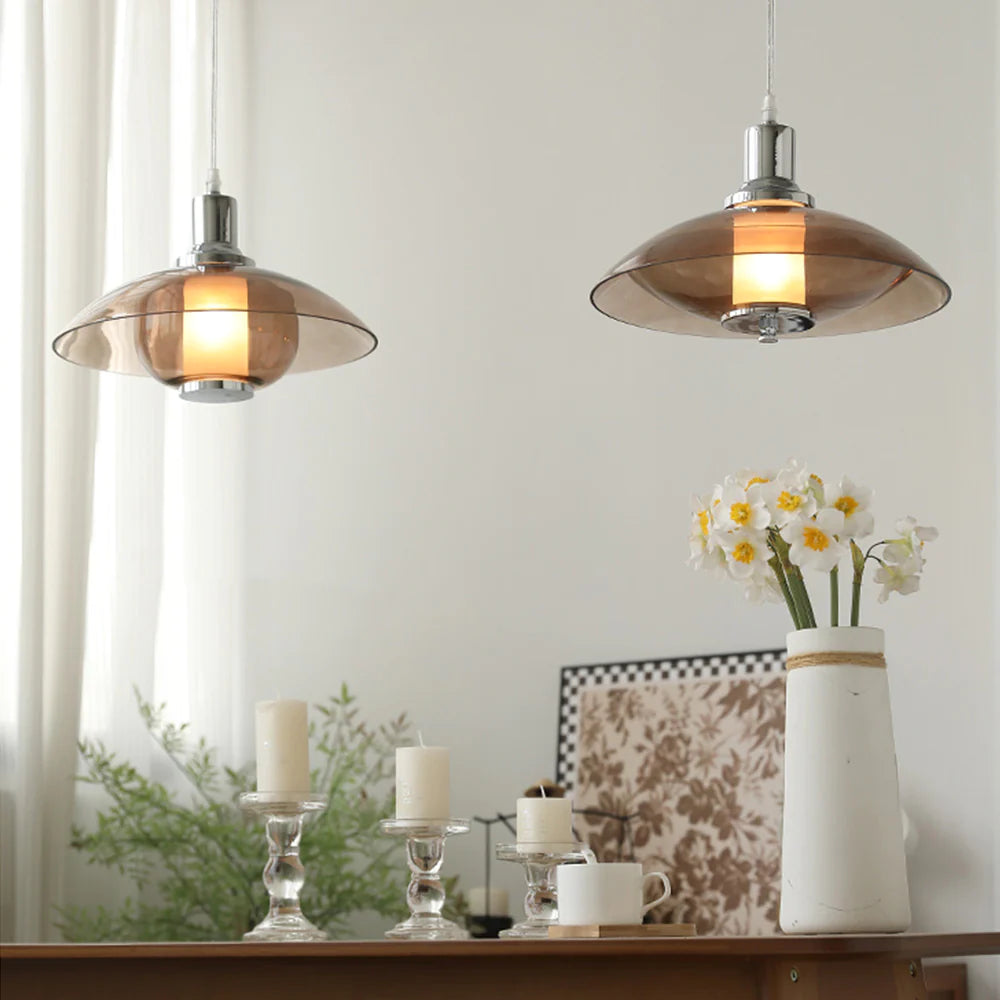 Arisha Suspension Luminaire Moderne Ronde LED Marron Verre Salon - Neutralighting