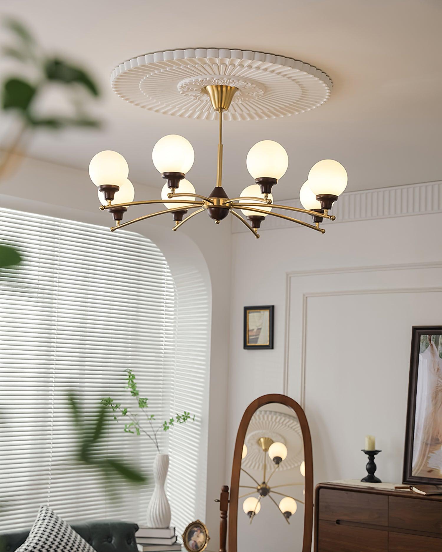 Sciolari Chandelier Walnut Wood Curved Arms - Letslighting