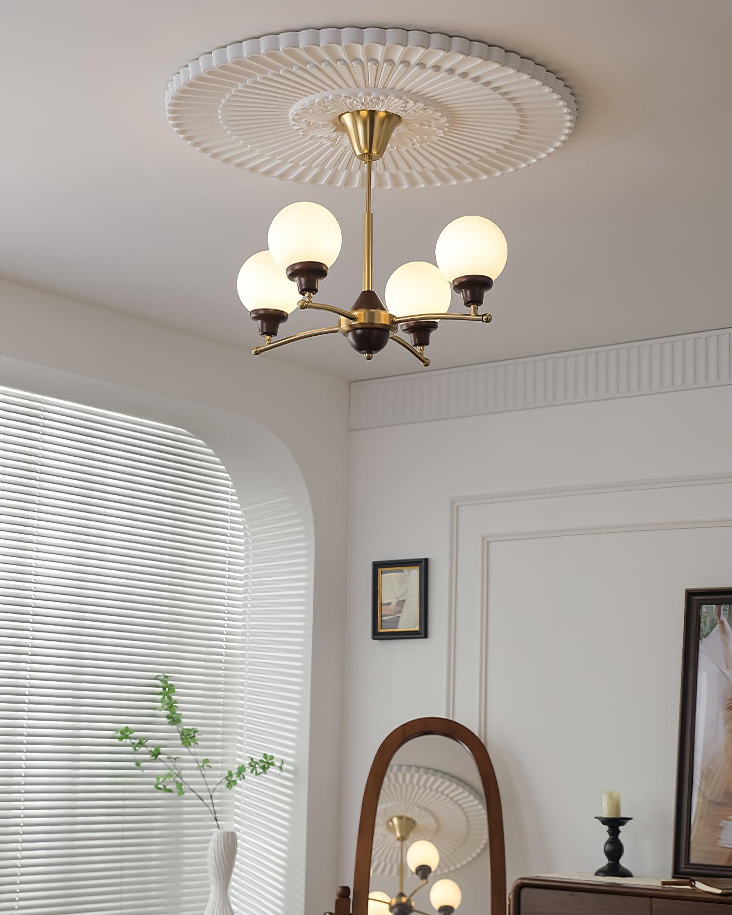 Sciolari Chandelier Walnut Wood Curved Arms - Letslighting
