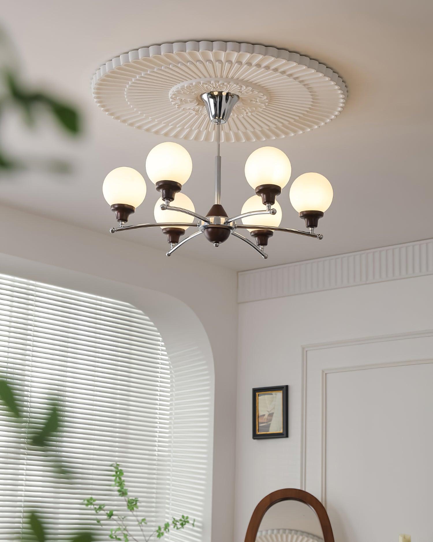 Sciolari Chandelier Walnut Wood Curved Arms - Letslighting