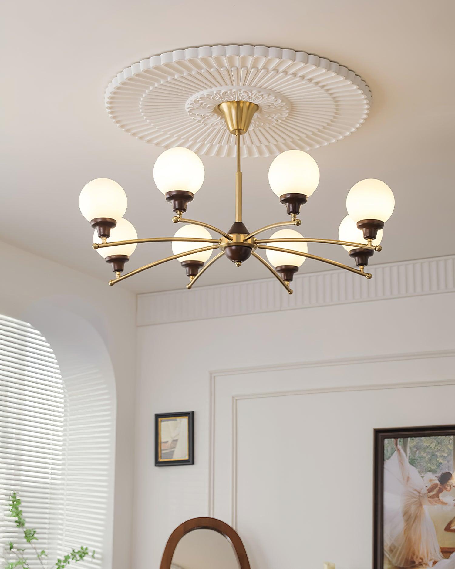 Sciolari Chandelier Walnut Wood Curved Arms - Letslighting