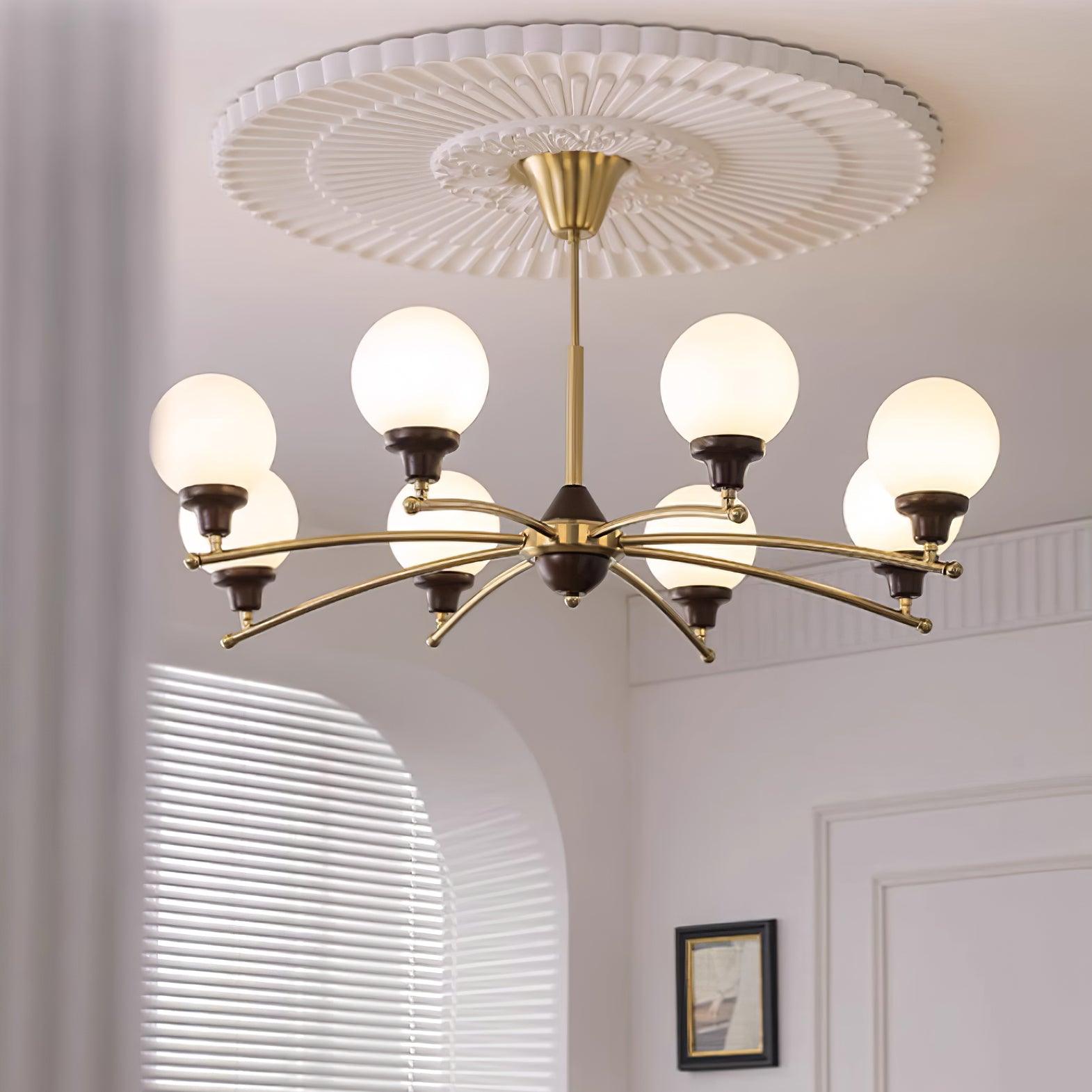 Sciolari Chandelier Walnut Wood Curved Arms - Letslighting