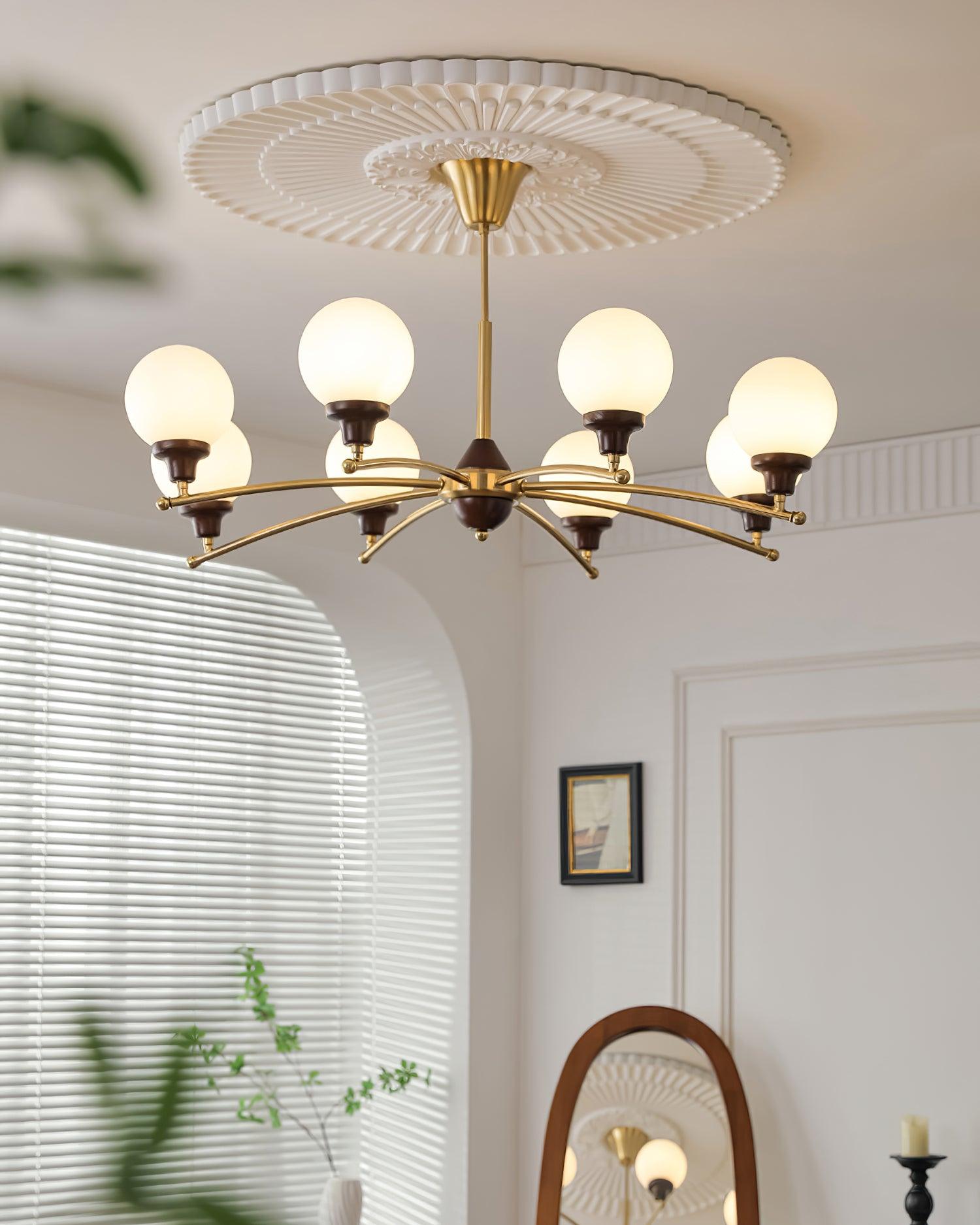 Sciolari Chandelier Walnut Wood Curved Arms - Letslighting