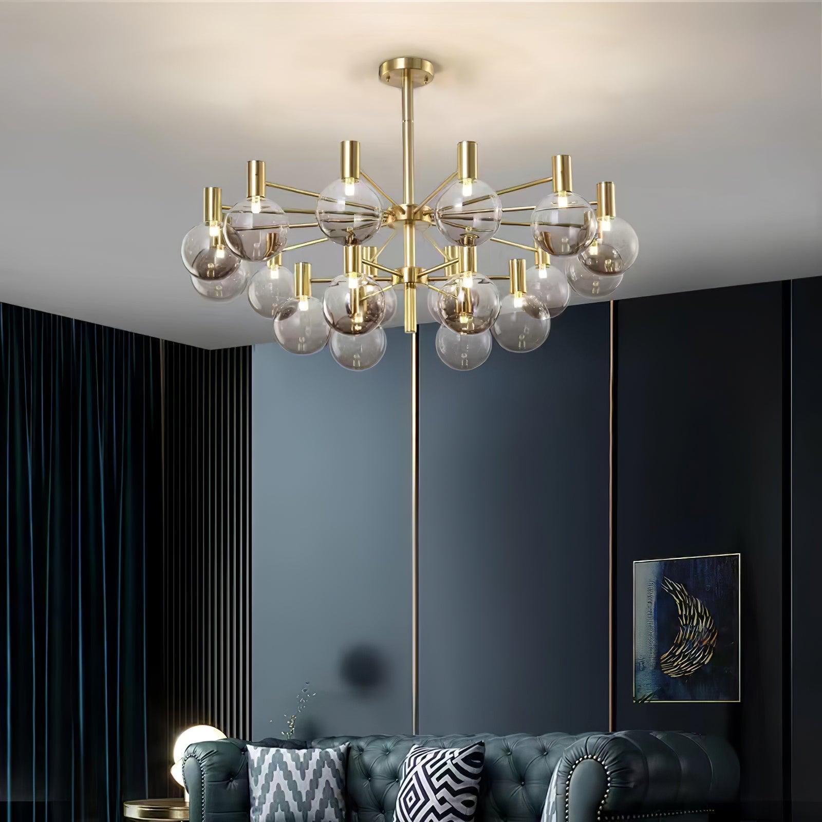 Lustra Chandelier Globe En Verre Cadre Doré Moderne - Neutralighting
