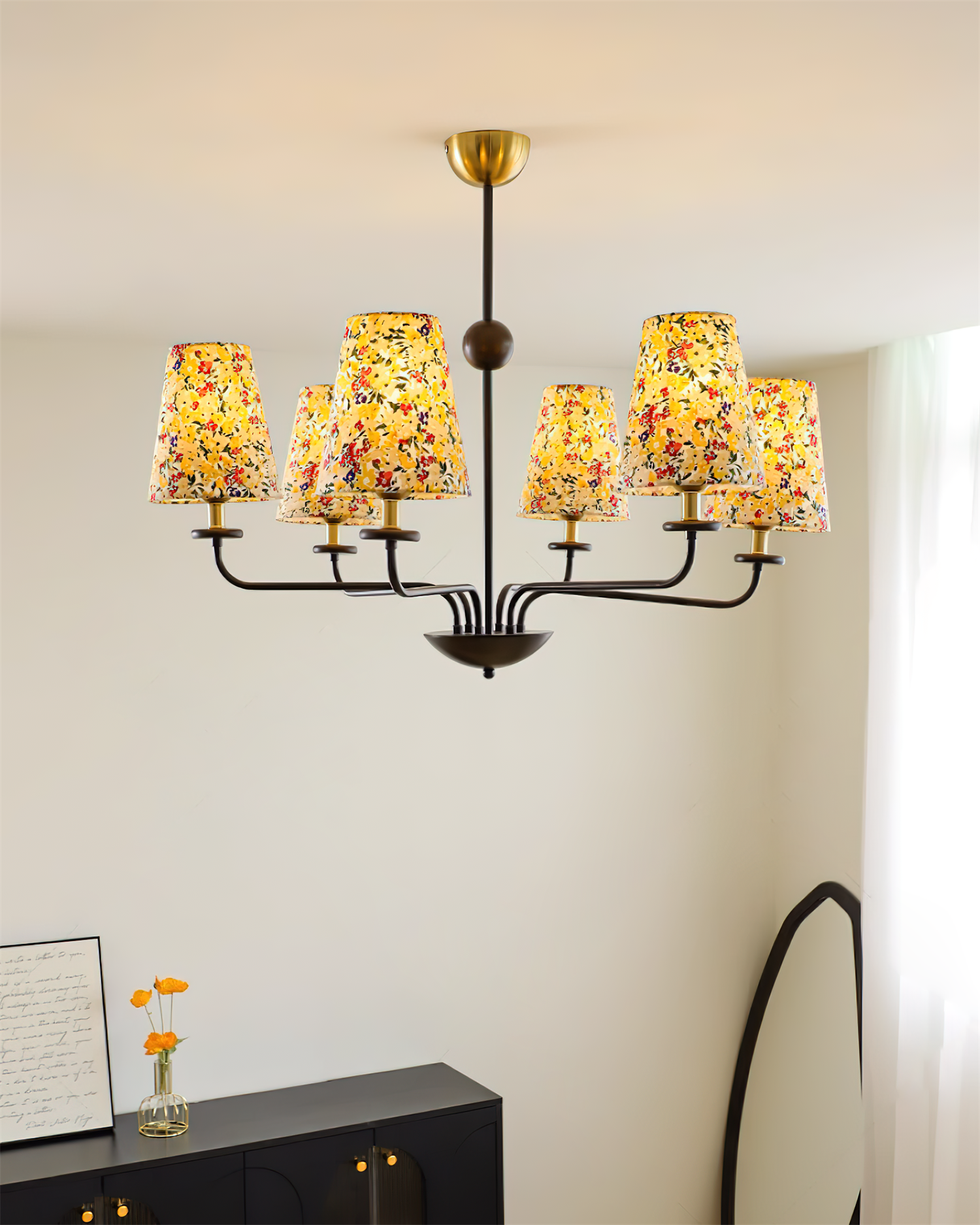 Siena Lustre Abat-jour en Tissu Floral Six Bras - Neutralighting