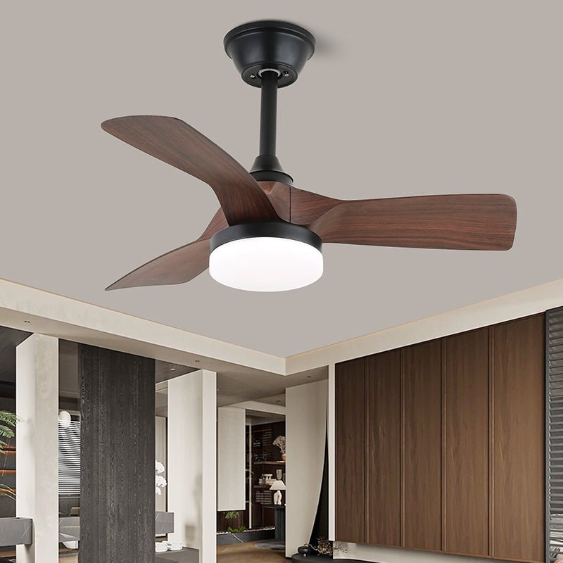Plafonnier ventilateur Arden minimaliste en bois noir, vue latérale