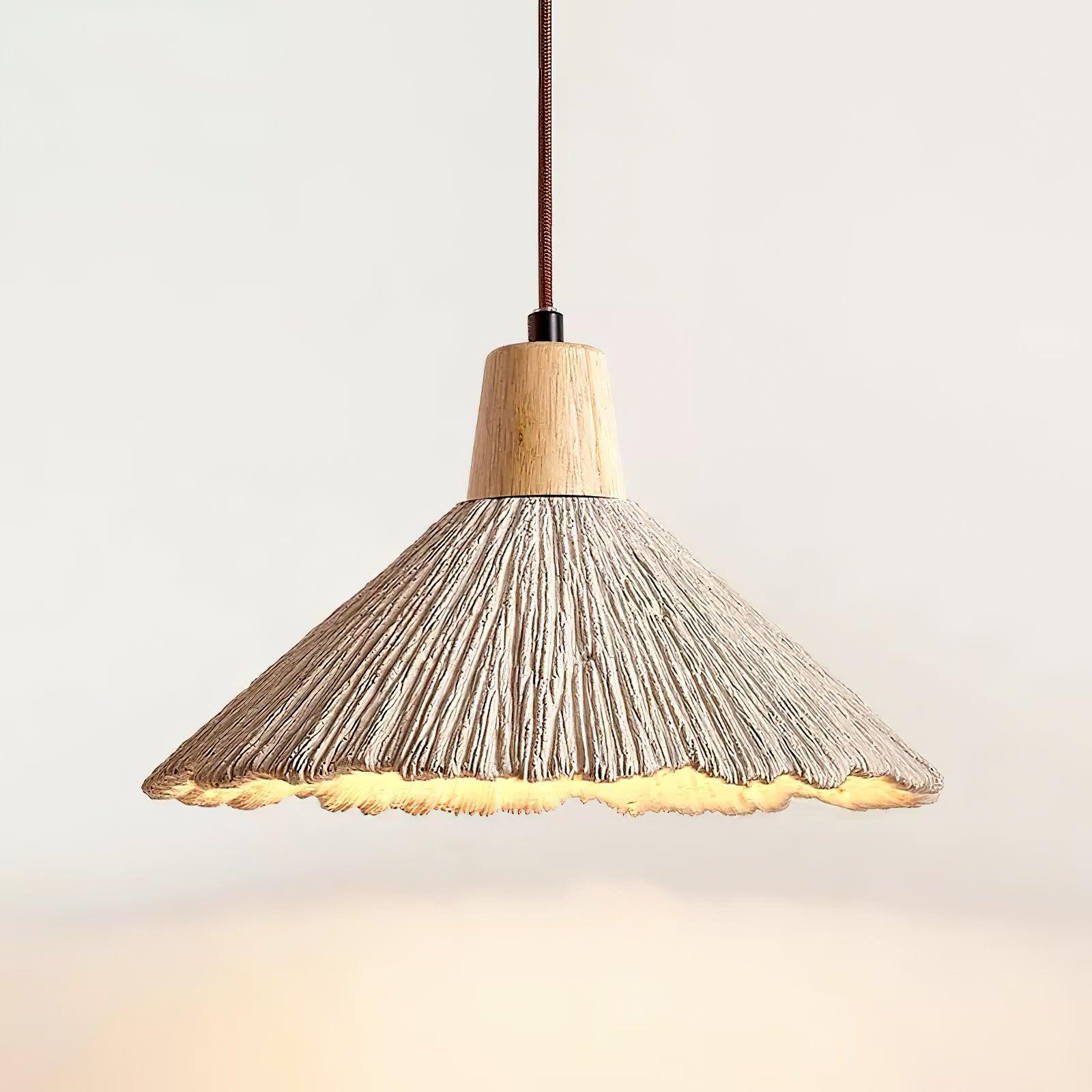 Pendant Lamp Wood Top Textured Cement Shade Grey Natural Japandi - Letslighting
