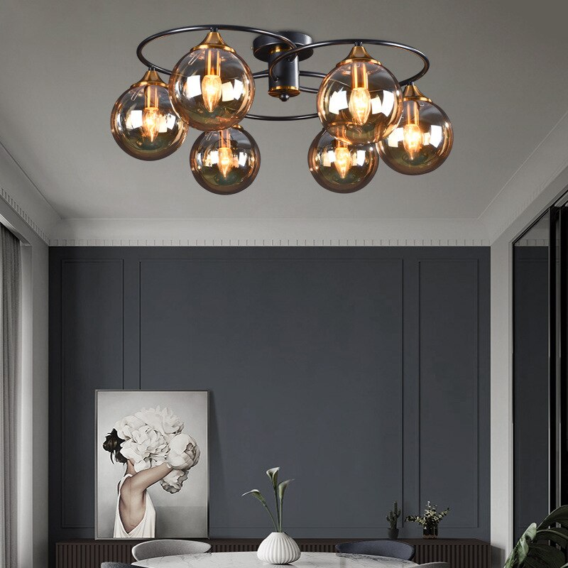 Valentina Plafonnier Boule Moderne, Métal/Verre, Ambre/Gris Fumé, Salon - Neutralighting