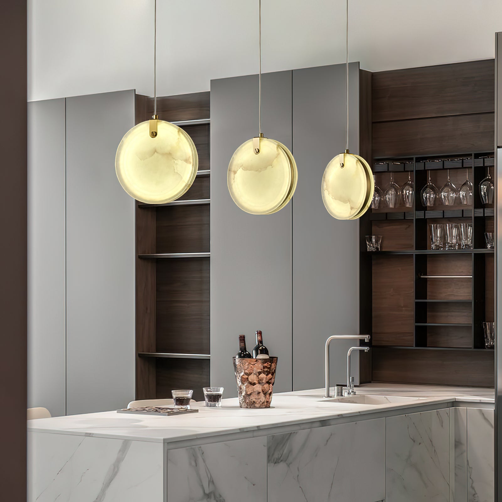 Utalionis Modern Minimalist Brass Alabaster Pendant Light - Lamp Copper