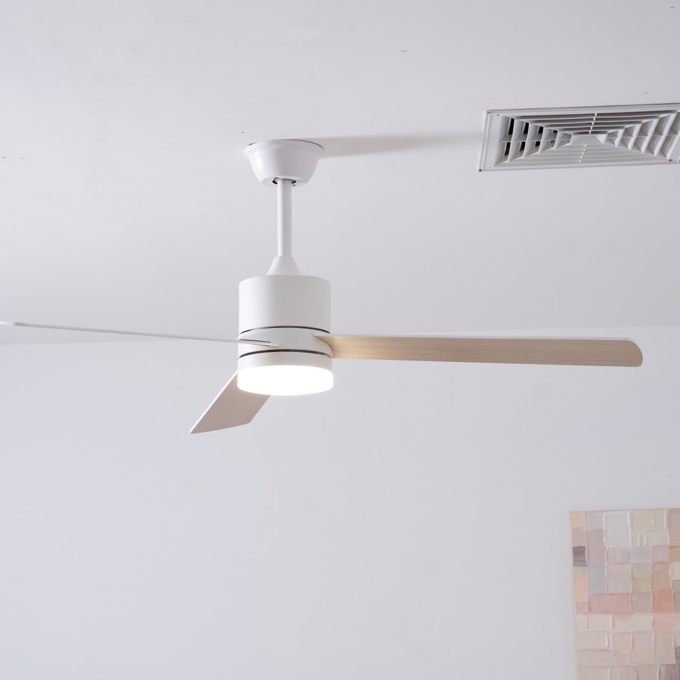 Plafonnier ventilateur Lennox Drift, illustrant les dimensions du produit