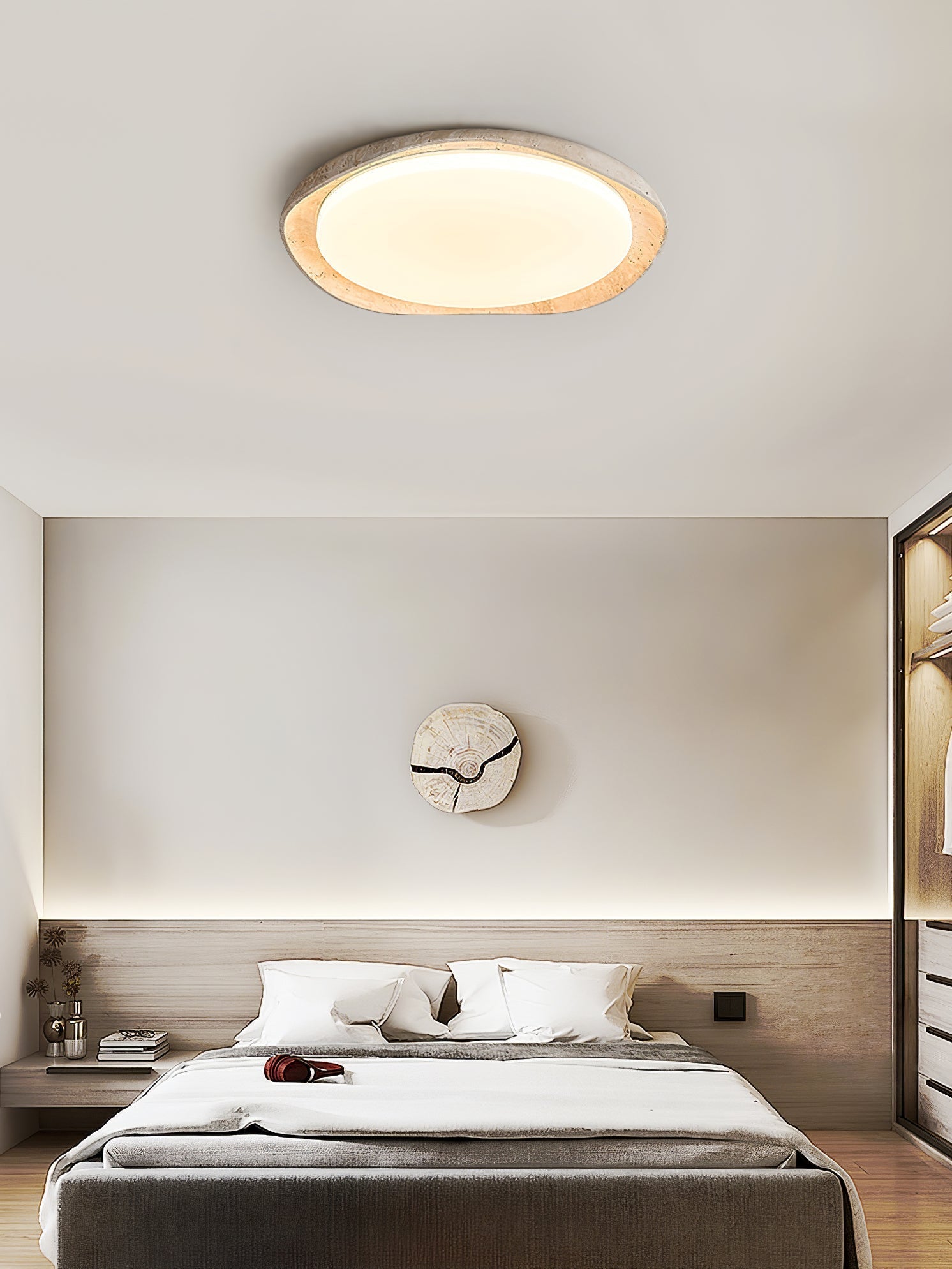 Adoros Plafonnier Circulaire Bordé en Travertin - Neutralighting