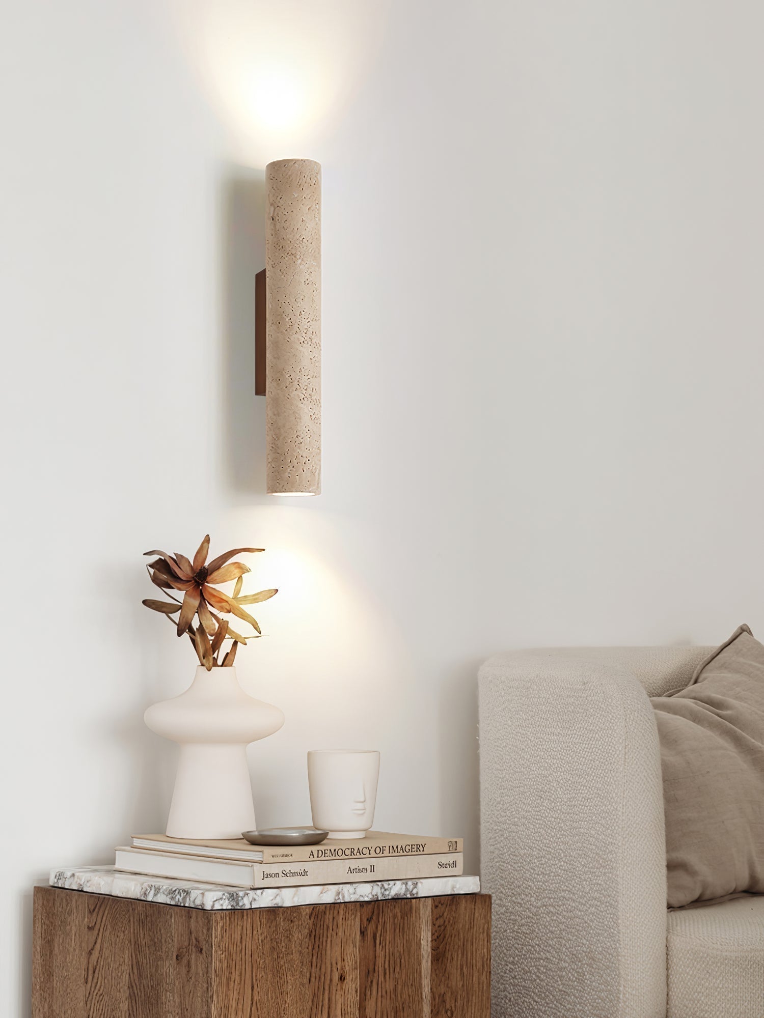 Olvaros Applique Murale Cylindre Mince Travertin - Neutralighting