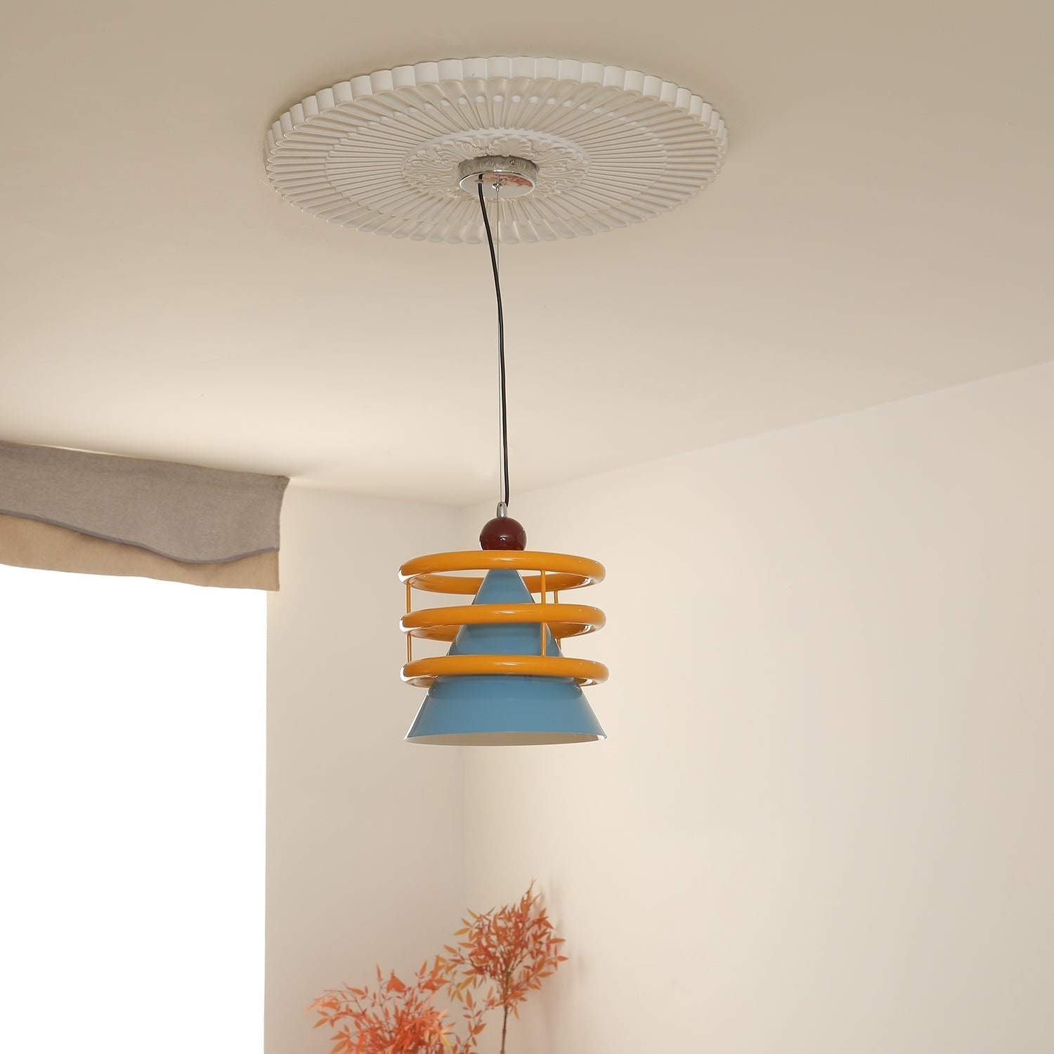 Sowden Lampe Pendentive Cône Bleu Anneaux Orange - Neutralighting