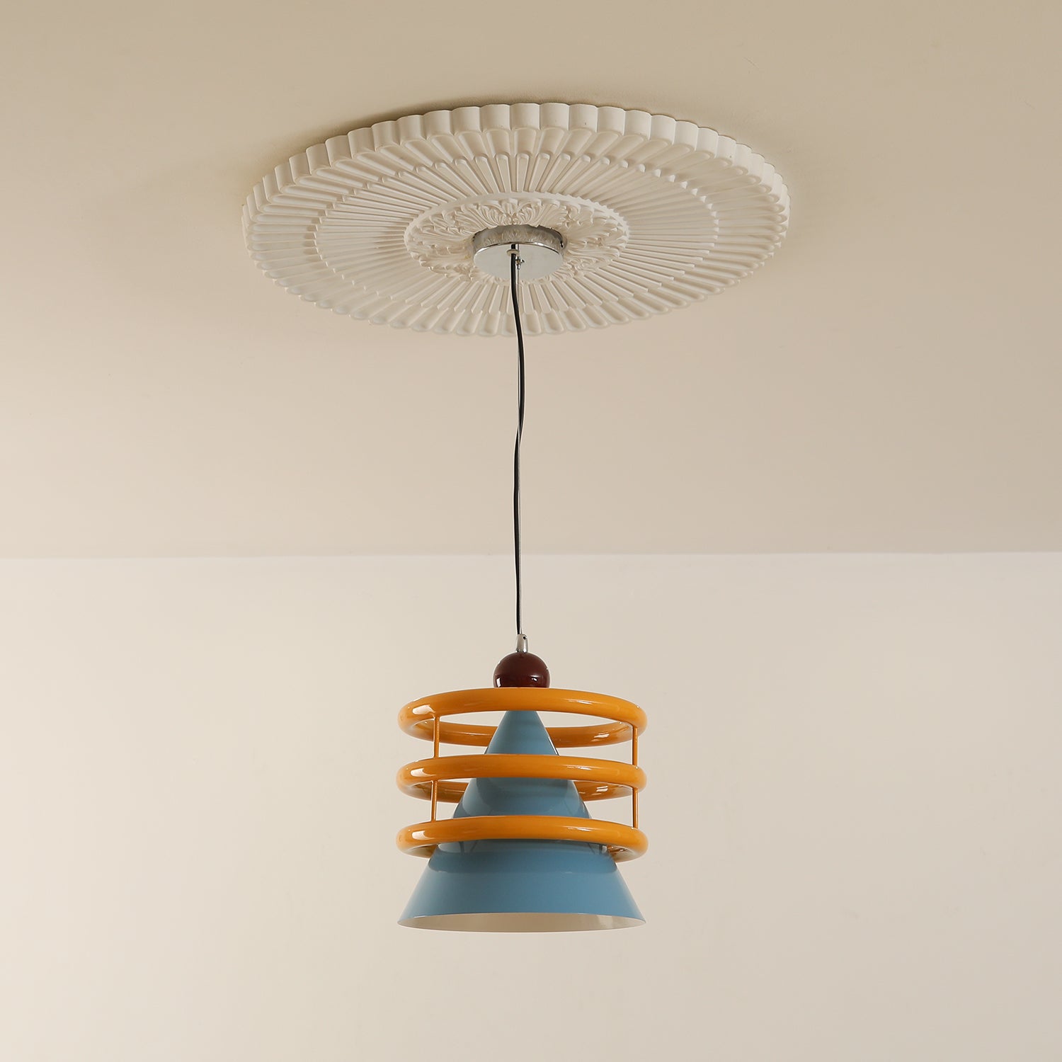Sowden Lampe Pendentive Cône Bleu Anneaux Orange - Neutralighting