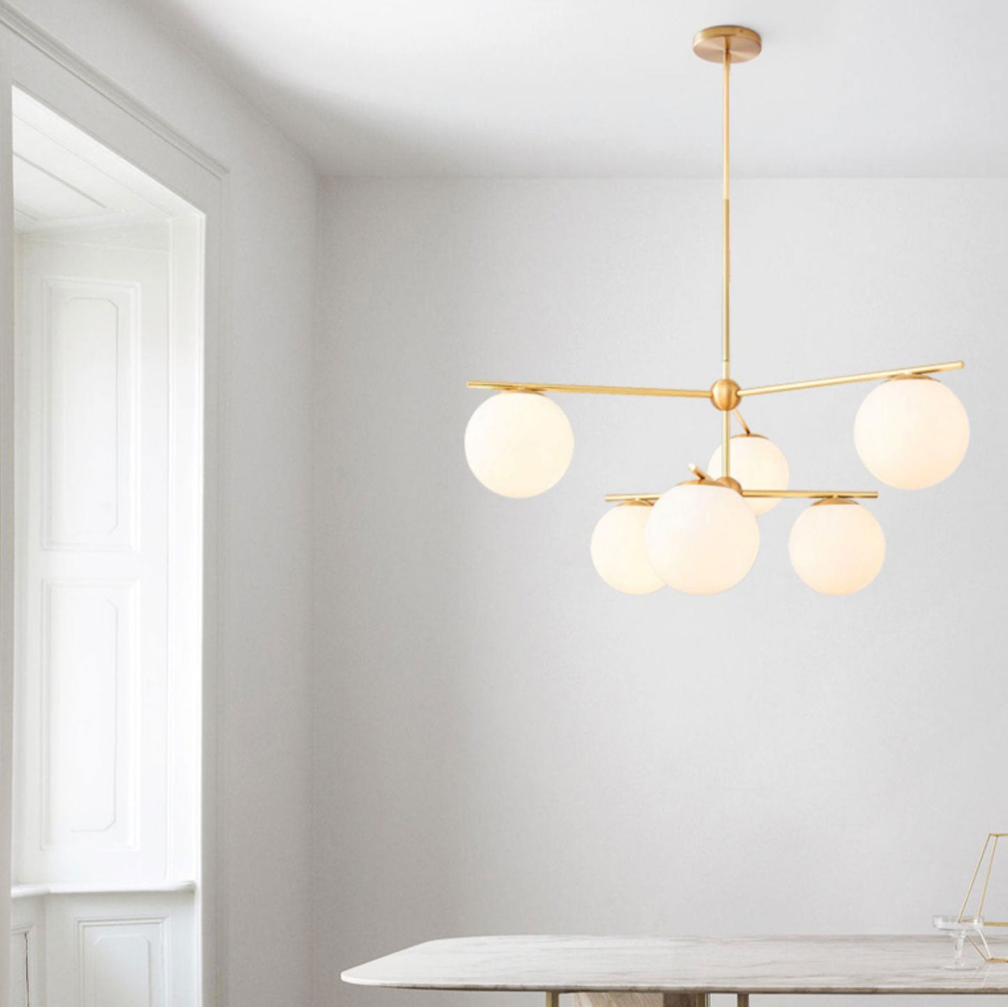 Lustra Chandelier Sphère & Tige Moderne Or LED - Neutralighting