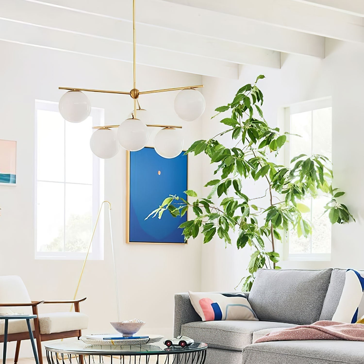 Lustra Chandelier Sphère & Tige Moderne Or LED - Neutralighting