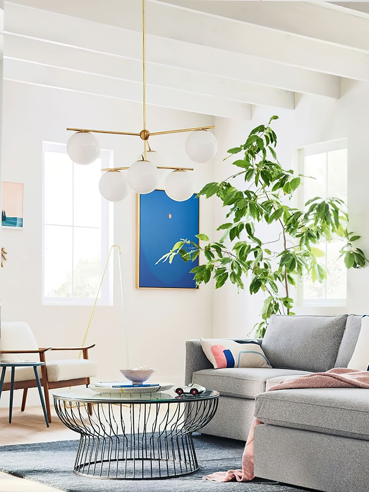 Lustra Chandelier Sphère & Tige Moderne Or LED - Neutralighting