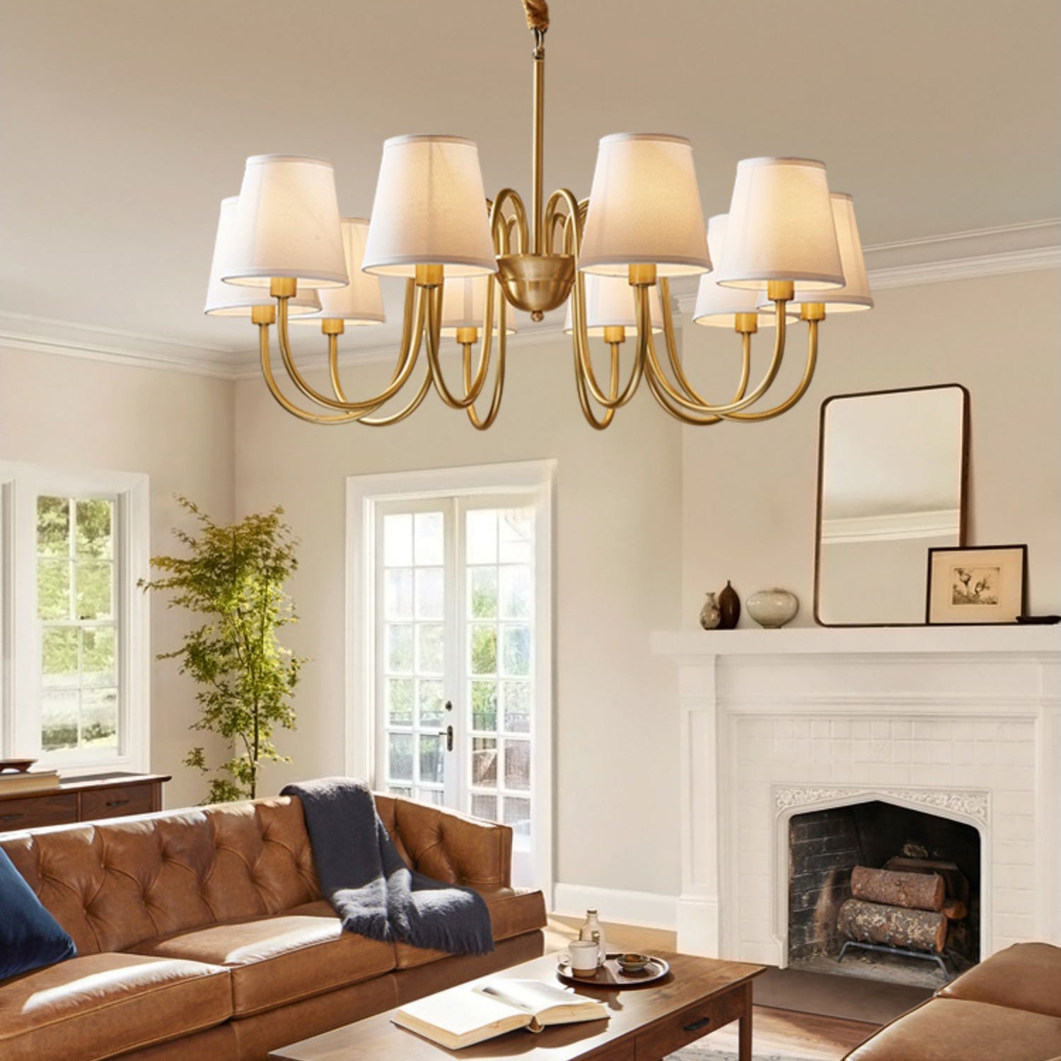 Aged Traditional Stacey Fabric Chandelier - Lamp Copper
