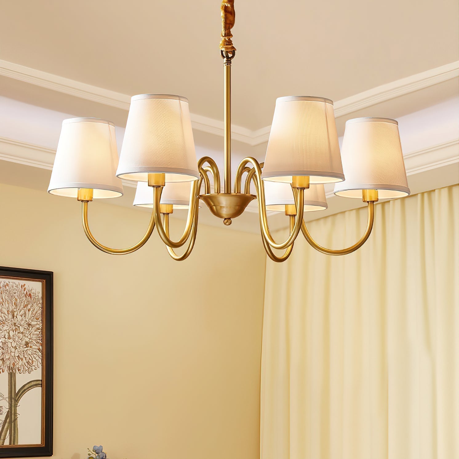 Aged Traditional Stacey Fabric Chandelier - Lamp Copper