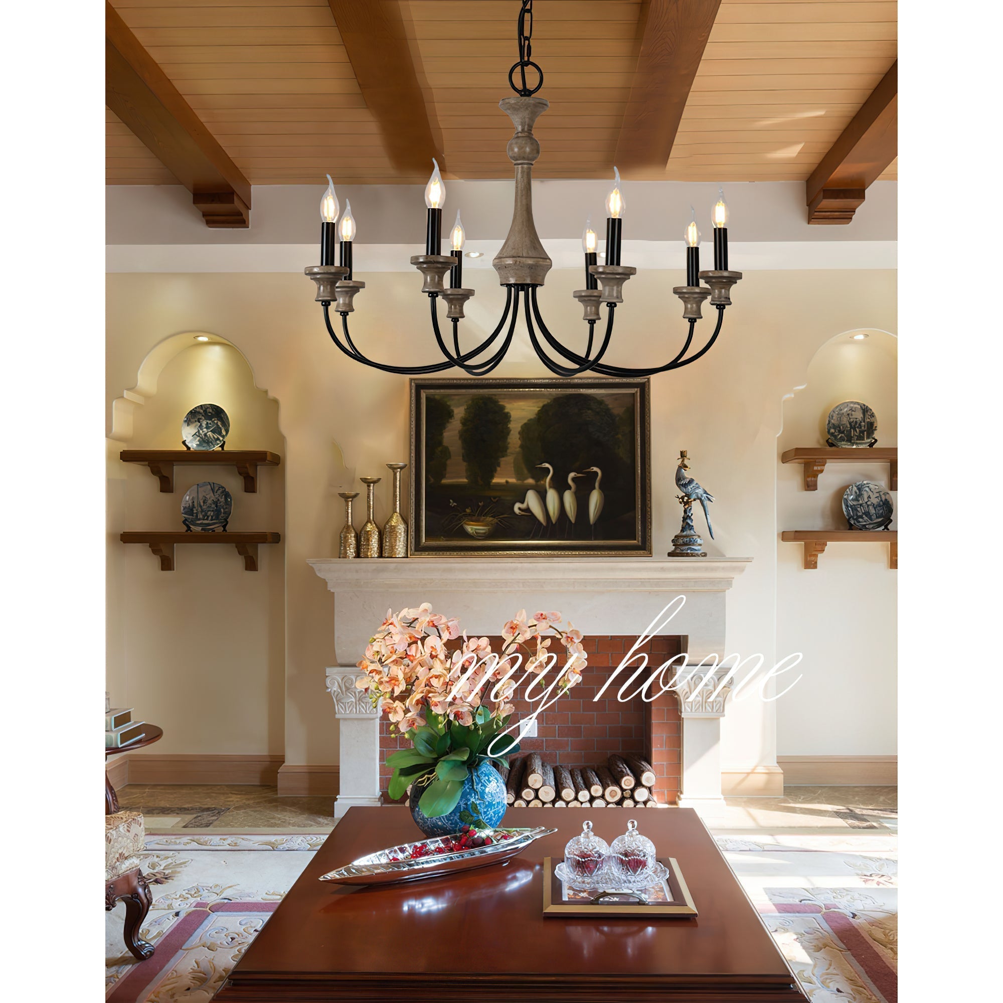 Zatheora Vintage Stardust Wooden Metal Chandelier - Lamp Copper