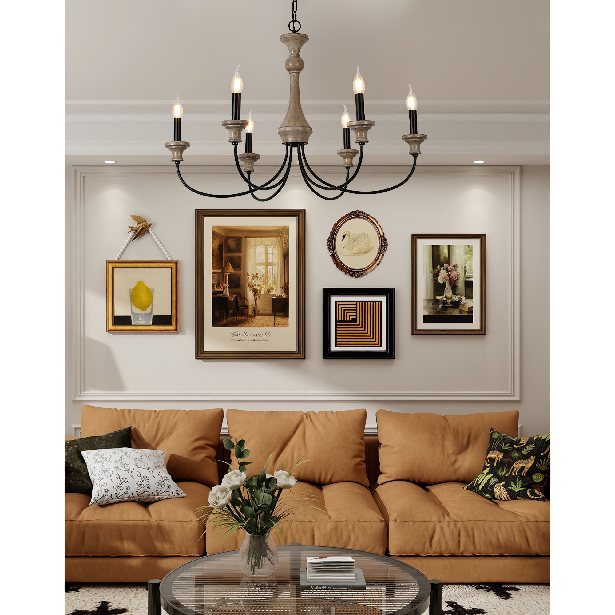 Zatheora Vintage Stardust Wooden Metal Chandelier - Lamp Copper