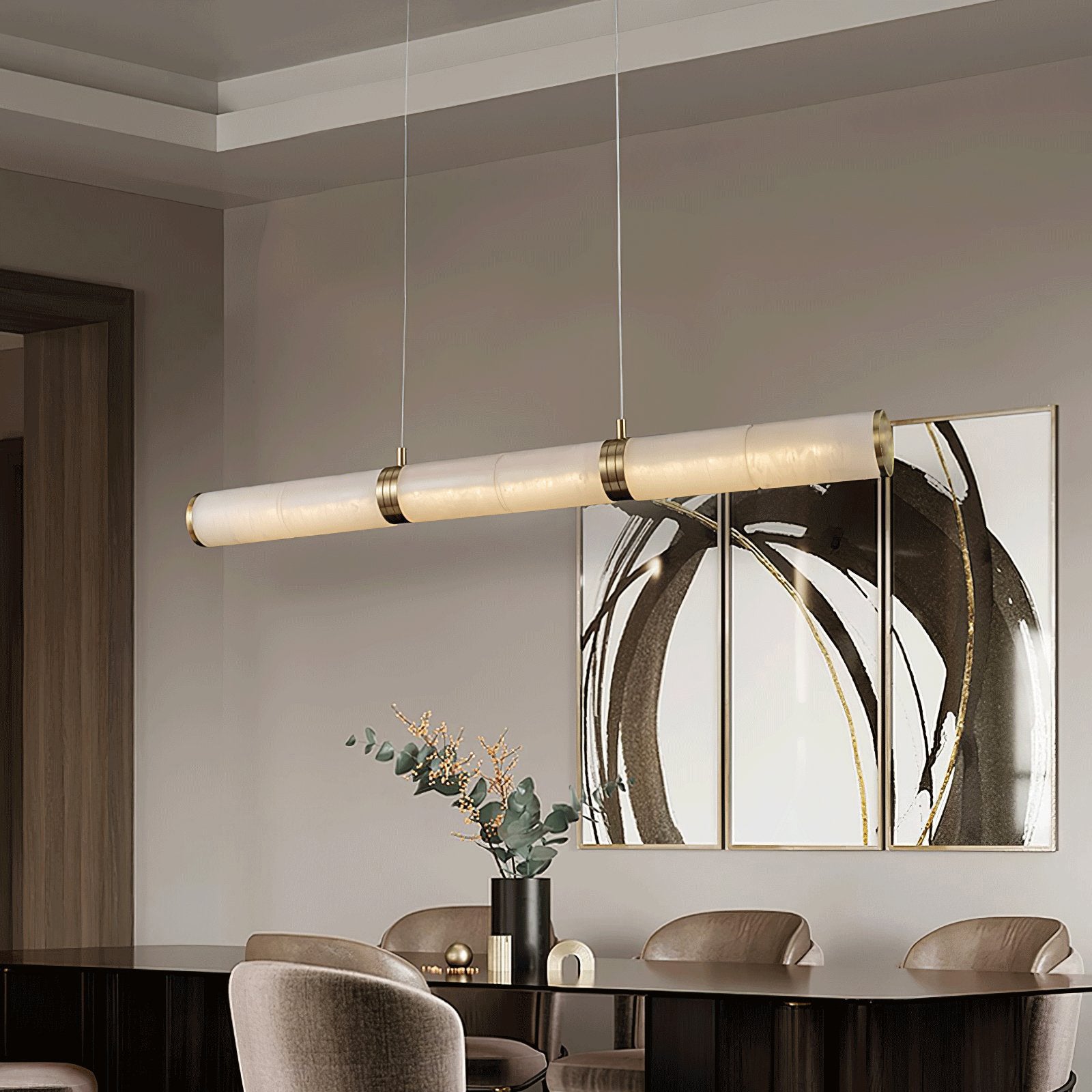 Stream Modern Minimalist Alabaster Pendant Light - Lamp Copper