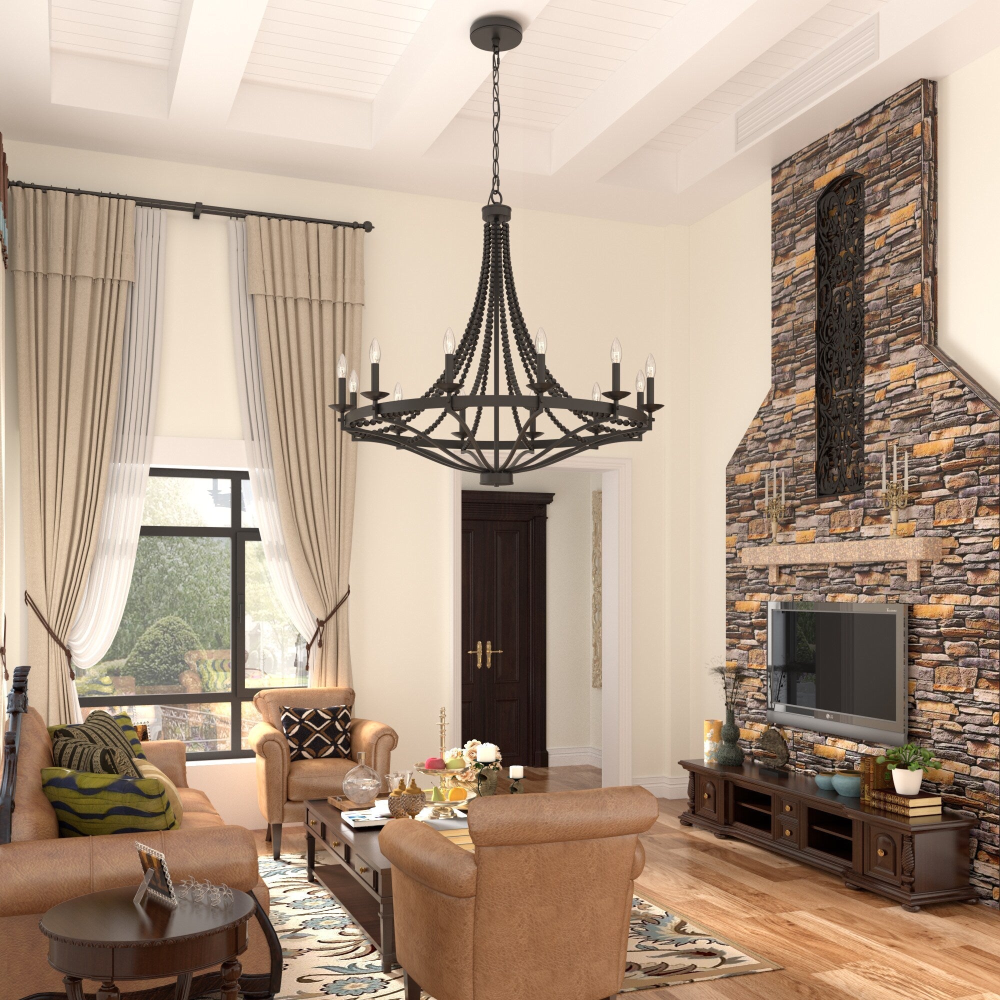 Isoren Vintage Industrial Wooden Metal Chandelier - Lamp Copper