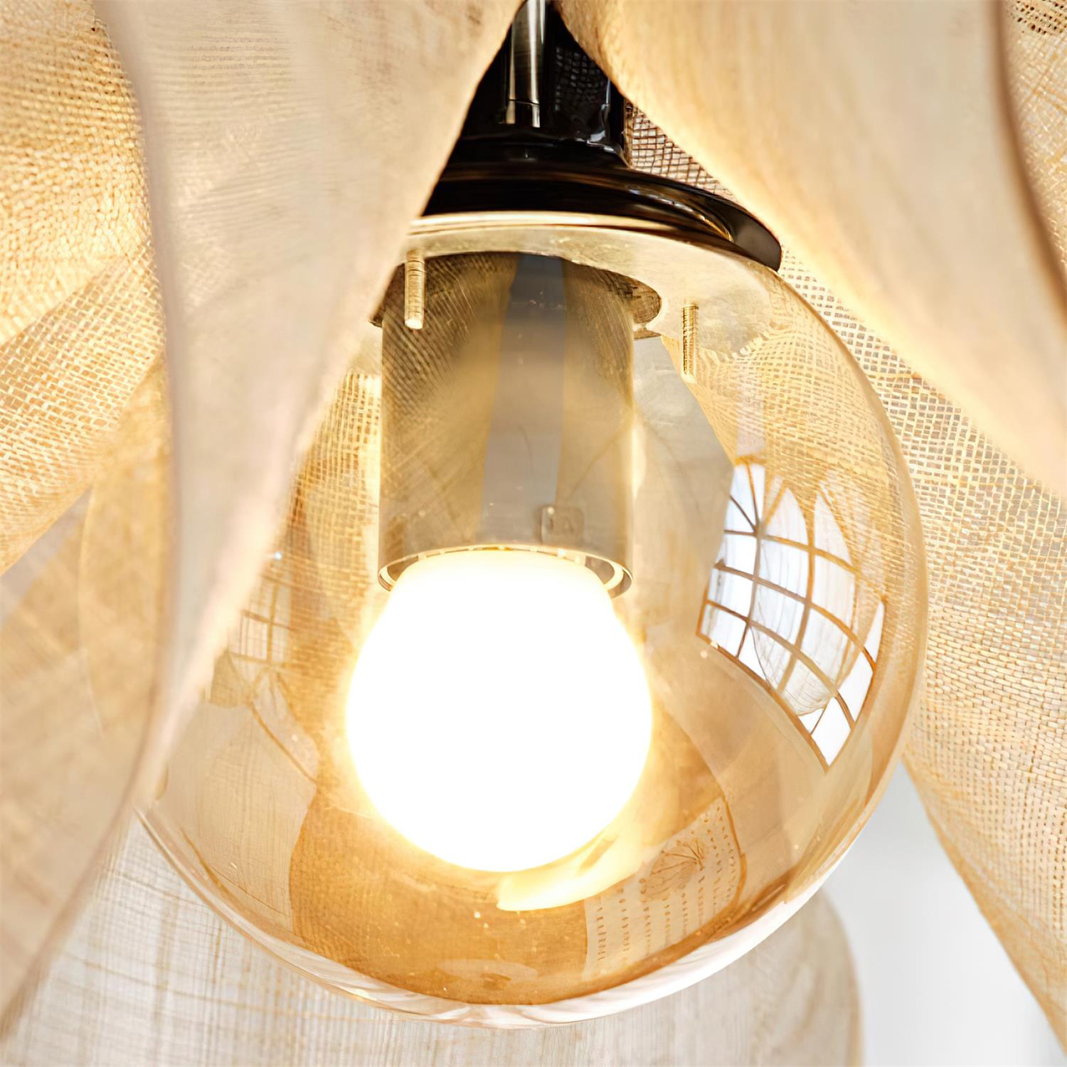 Pendant Lampe Pétale Abat-jour Fibre Végétale Marron Doux Ambiance Bohème - Neutralighting
