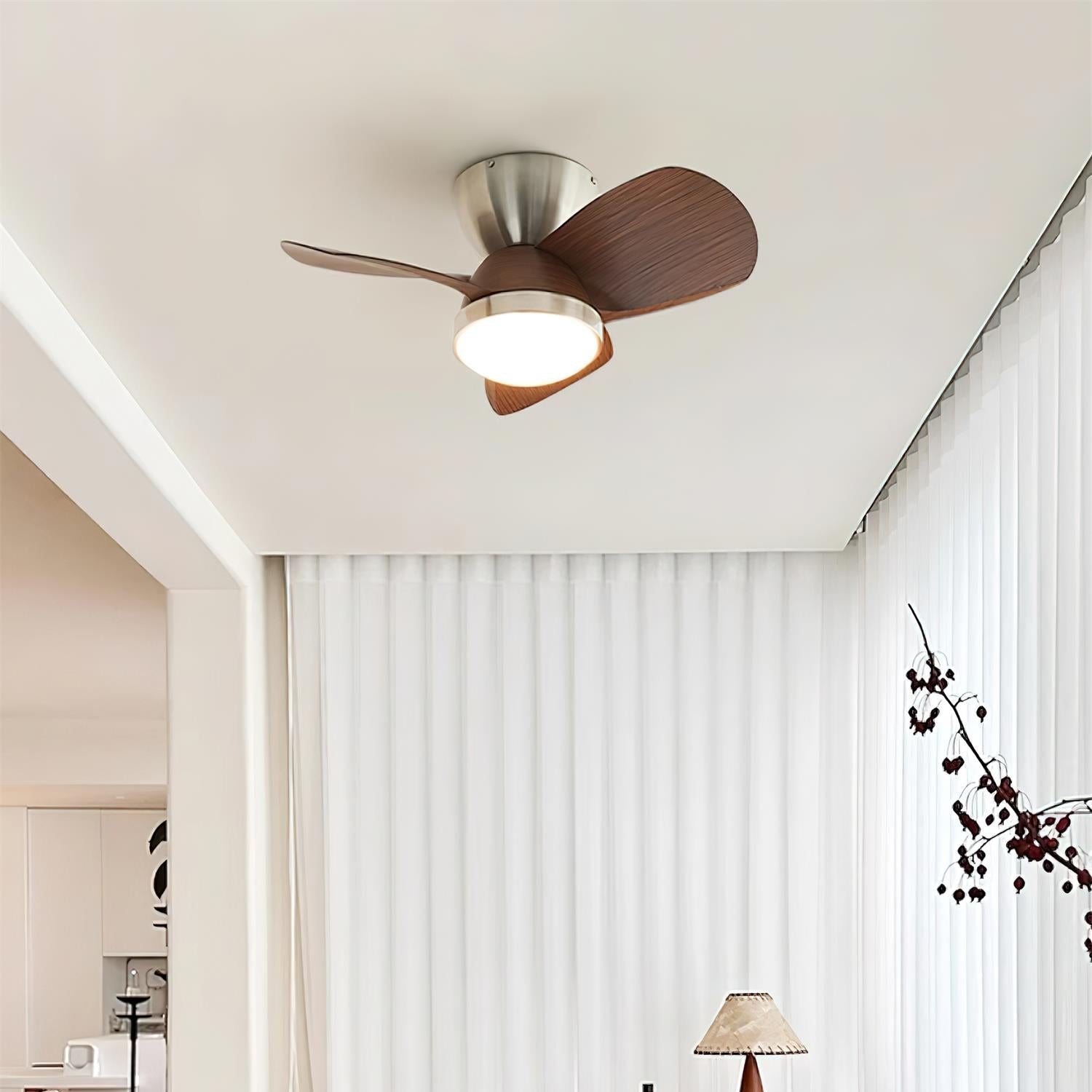 Plafonnier Ventilateur Ventra Moderne en Bois, affichant les 6 réglages de vitesse
