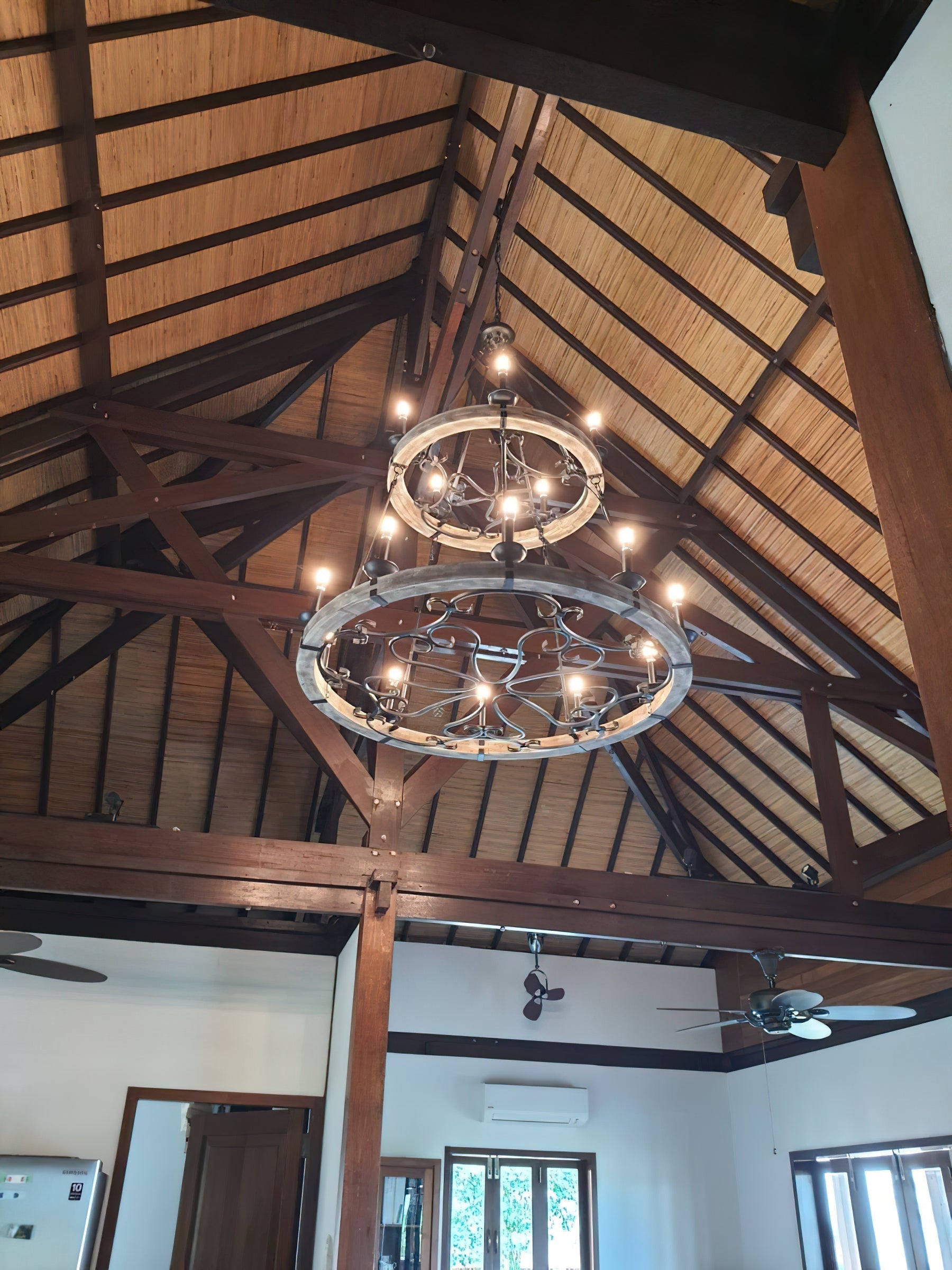 Evtalen Vintage Industrial Wooden Metal Chandelier - Lamp Copper