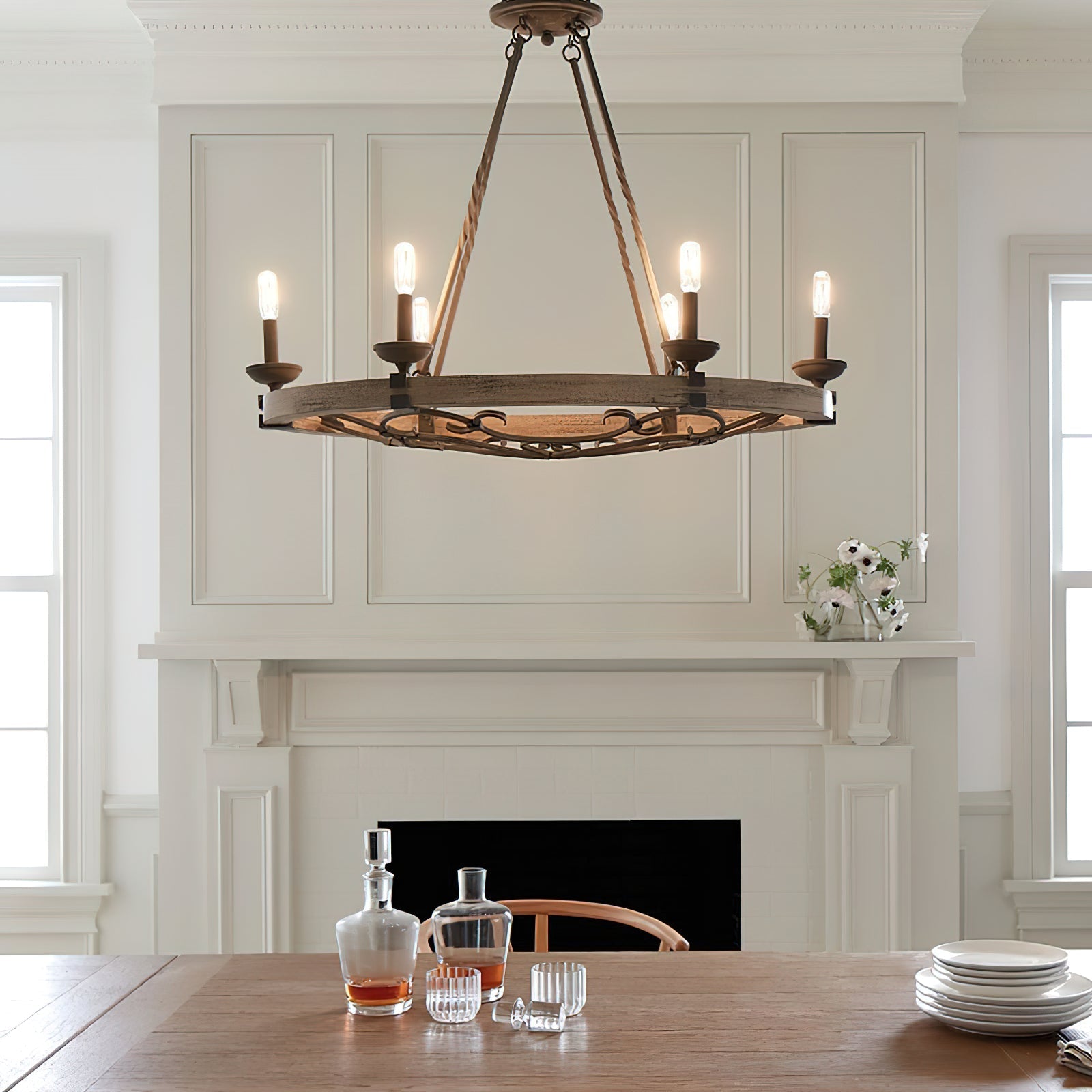 Evtalen Vintage Industrial Wooden Metal Chandelier - Lamp Copper