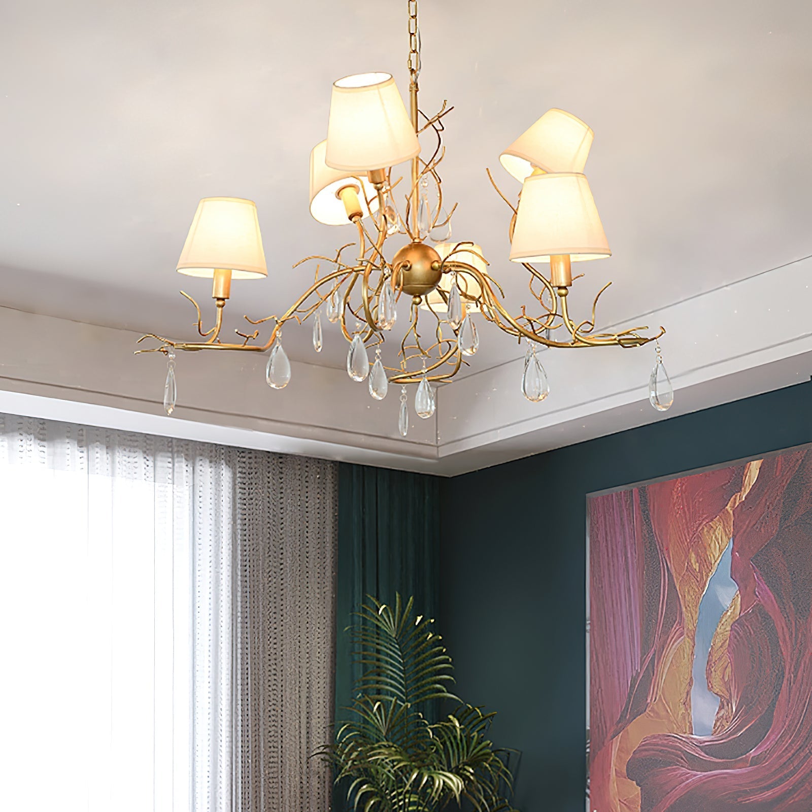 Olsolan Postmodern Luxury Fabric Crystal Chandelier - Lamp Copper