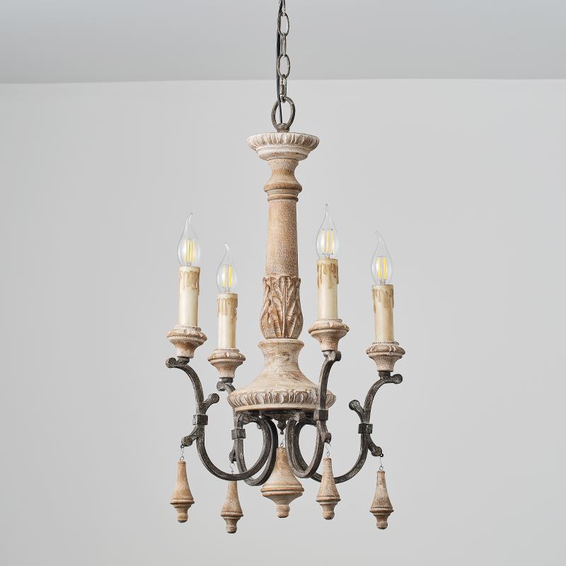 Myphaor Vintage Industrial Hand-carved Wood Chandelier - Lamp Copper