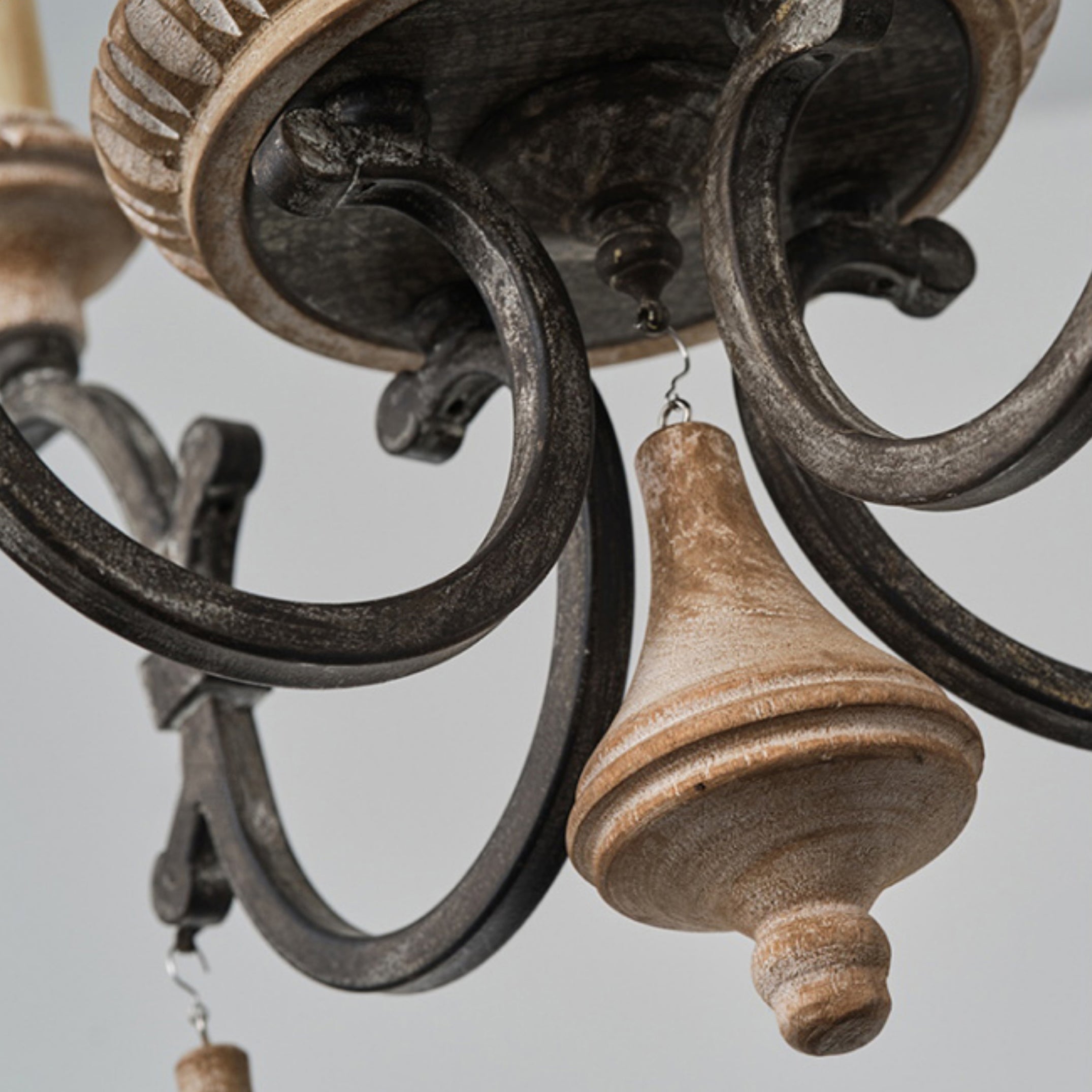 Myphaor Vintage Industrial Hand-carved Wood Chandelier - Lamp Copper
