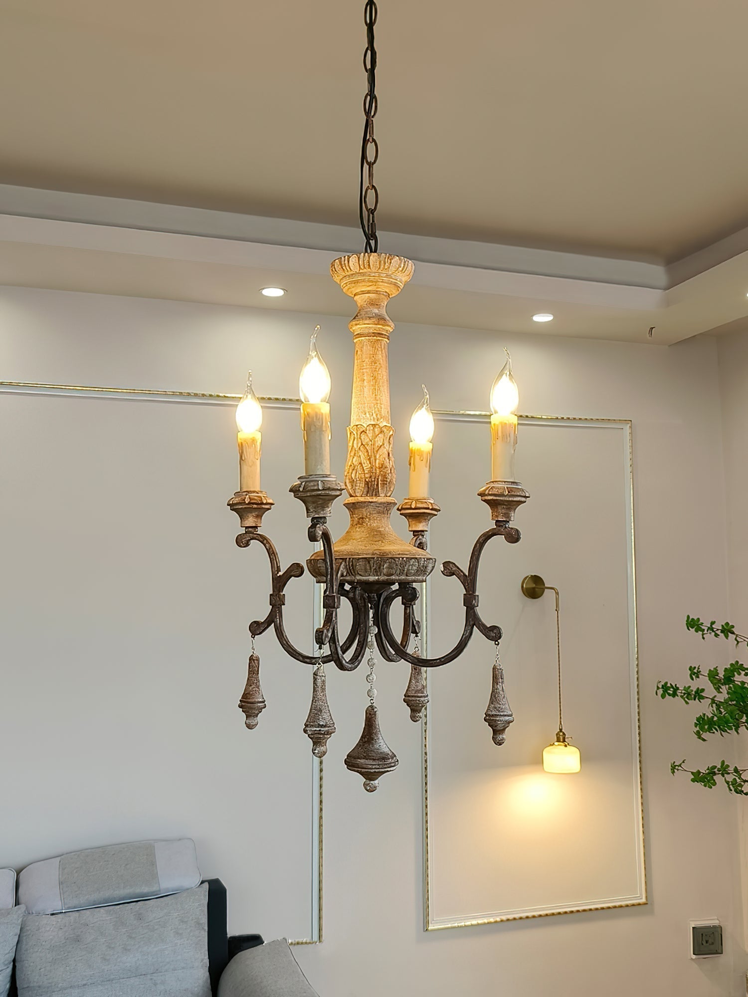 Myphaor Vintage Industrial Hand-carved Wood Chandelier - Lamp Copper