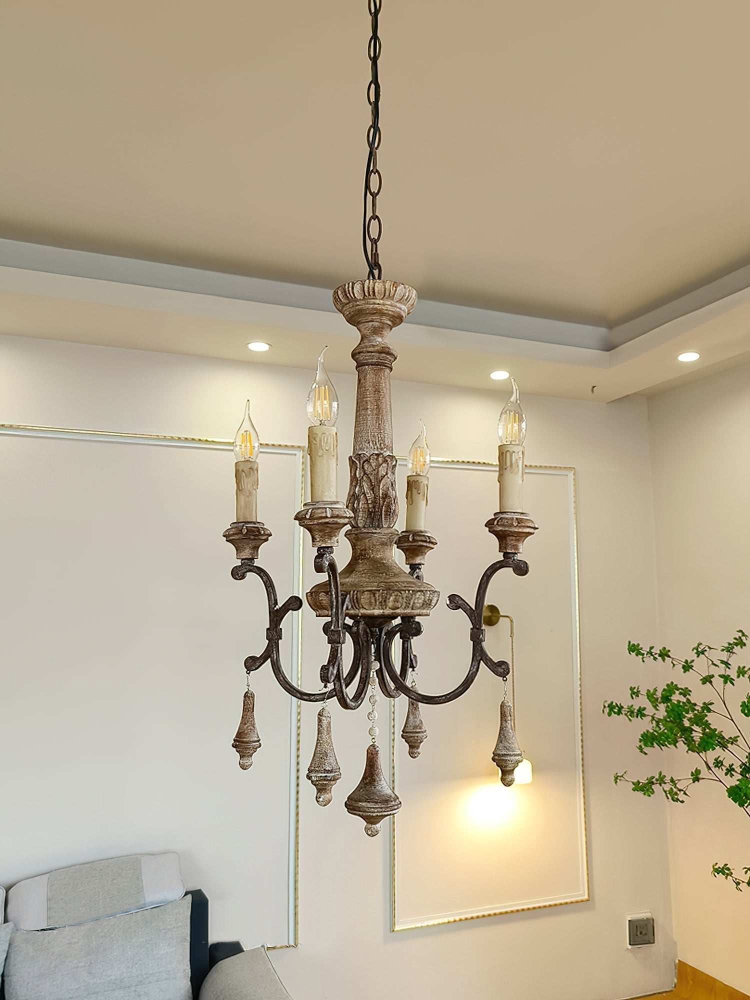 Myphaor Vintage Industrial Hand-carved Wood Chandelier - Lamp Copper