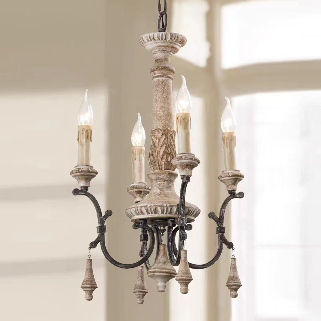 Myphaor Vintage Industrial Hand-carved Wood Chandelier - Lamp Copper