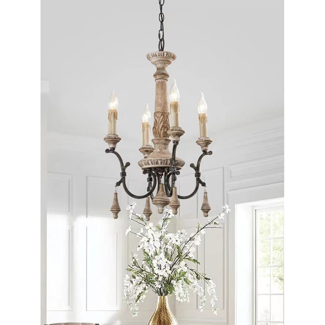 Myphaor Vintage Industrial Hand-carved Wood Chandelier - Lamp Copper