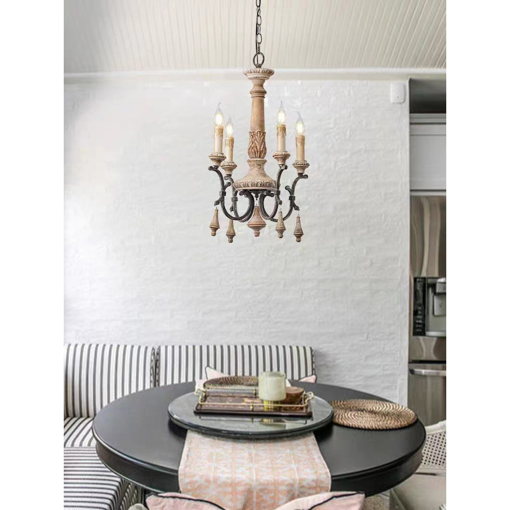Myphaor Vintage Industrial Hand-carved Wood Chandelier - Lamp Copper