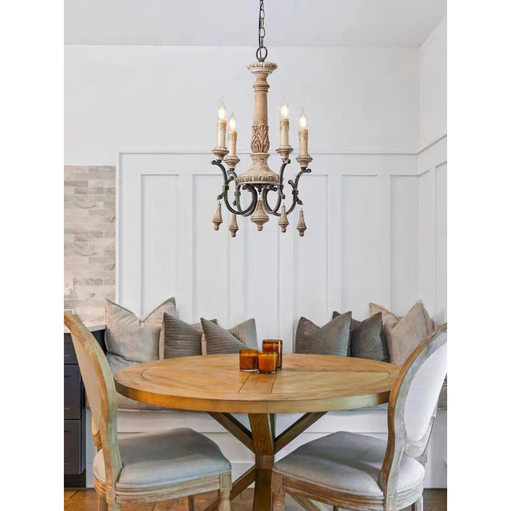 Myphaor Vintage Industrial Hand-carved Wood Chandelier - Lamp Copper