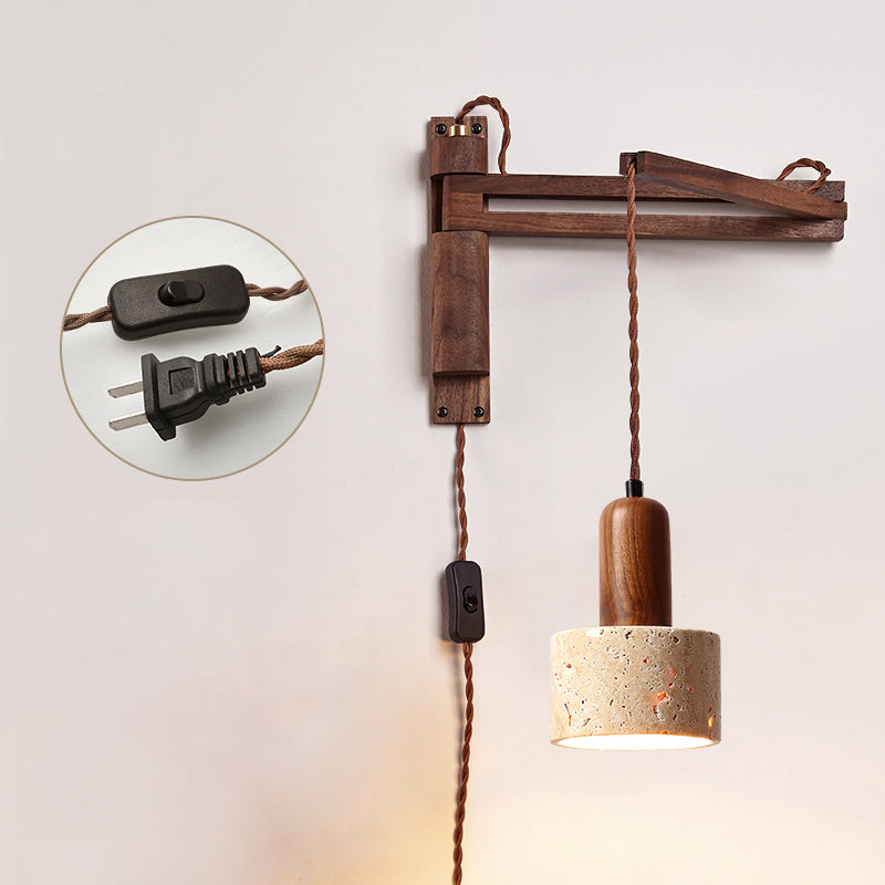 Cezoria Travertine Swing Arm Travertine Sconce Wall Lamp - Lamp Copper